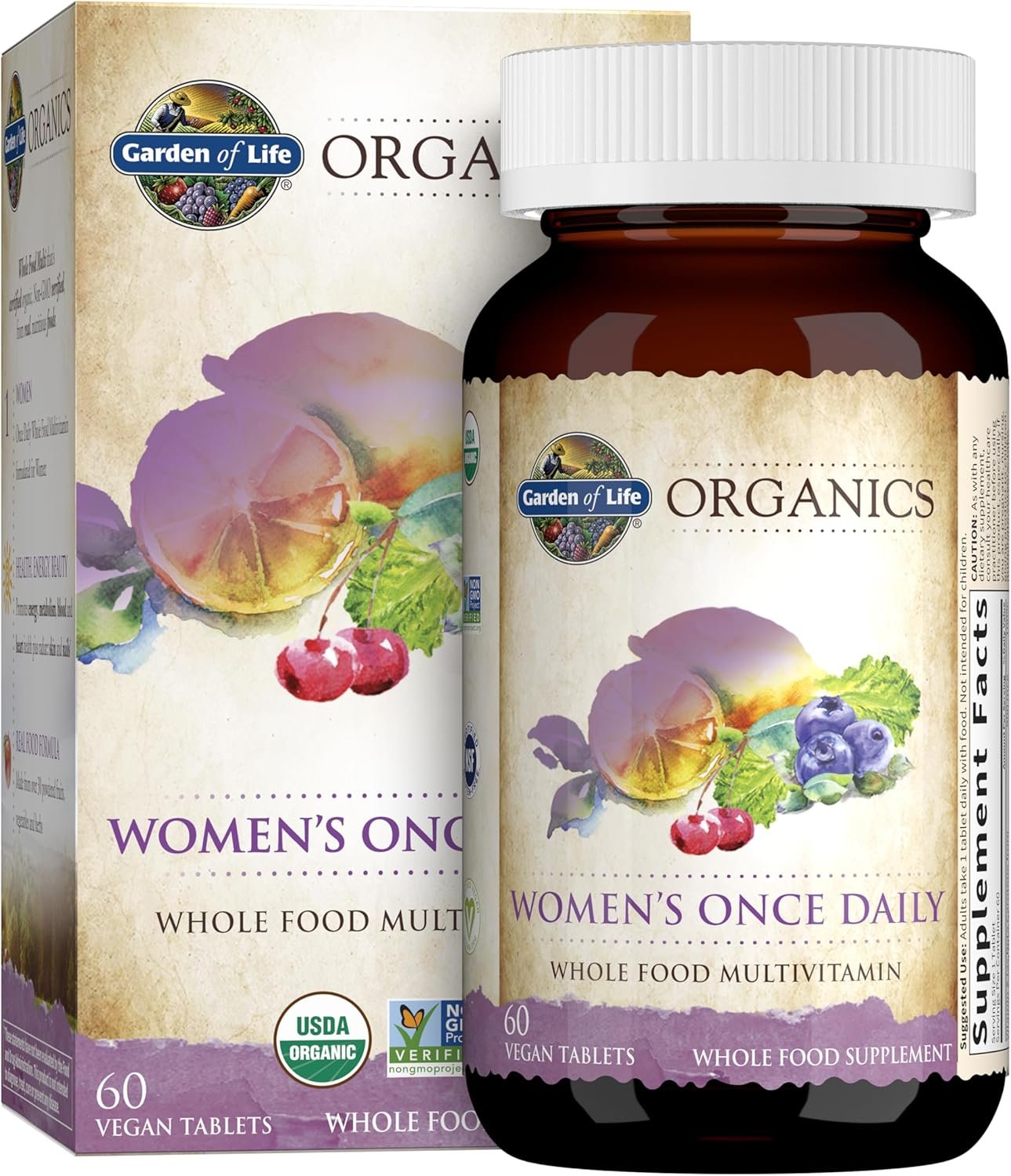Garden of Life Organics Multivitamin for Women – Women’s Once Daily Multi – Whole Food Multi with Iron, Biotin, Vegan Organic Womens Multivitamin for Health, Energy Hair Skin and Nails, 60 Tablets | Women’s Once Daily, Whole Food Multi with Iron, Biotin, Vegan, for Health, Energy Hair, Skin, and Nails