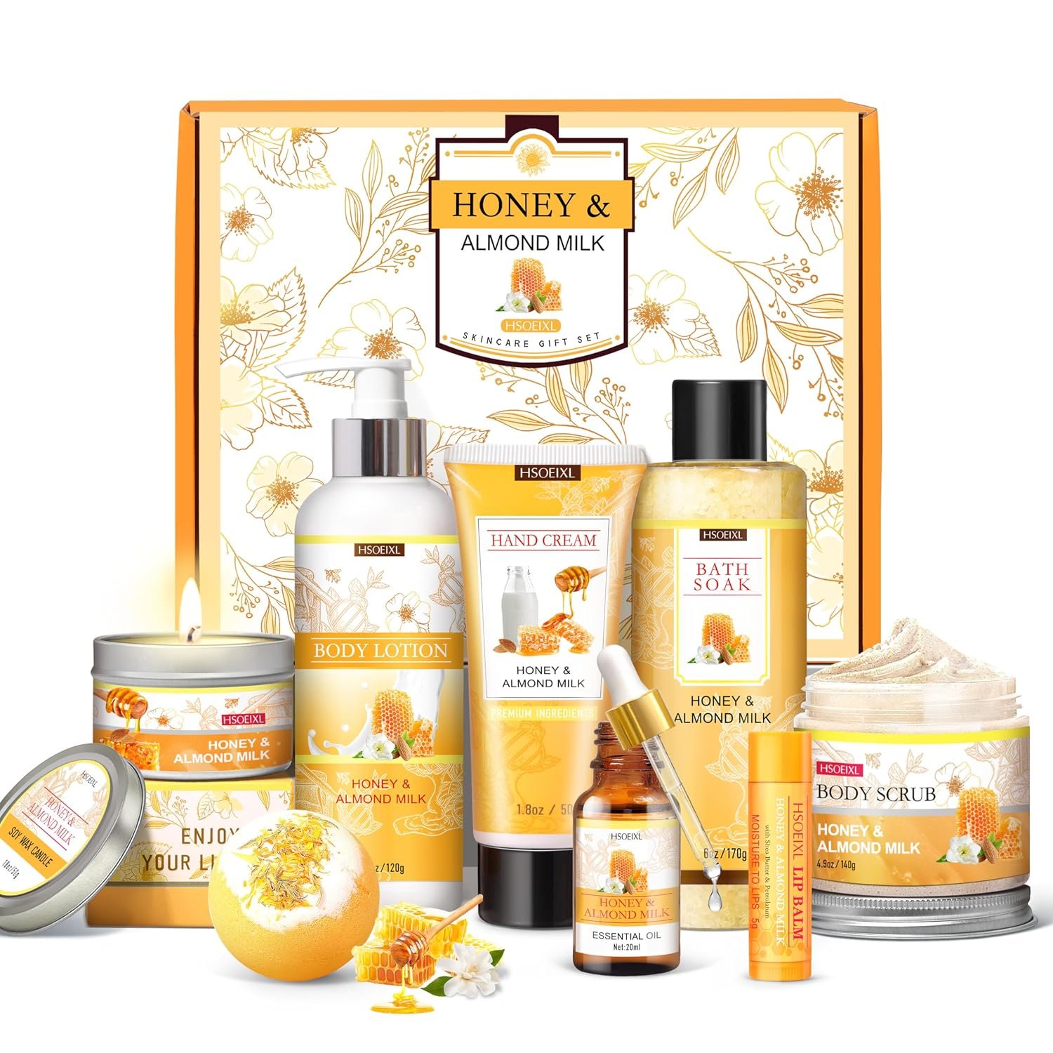 Birthday Gifts for Women, 9PCS Almond Milk & Honey Bath and Body Gifts Set | Self Care Gifts Spa Gift Basket, Relaxing Bath Sets Christmas Mothers Day Gifts for Mom, Girlfriend, Sister, Female Friends