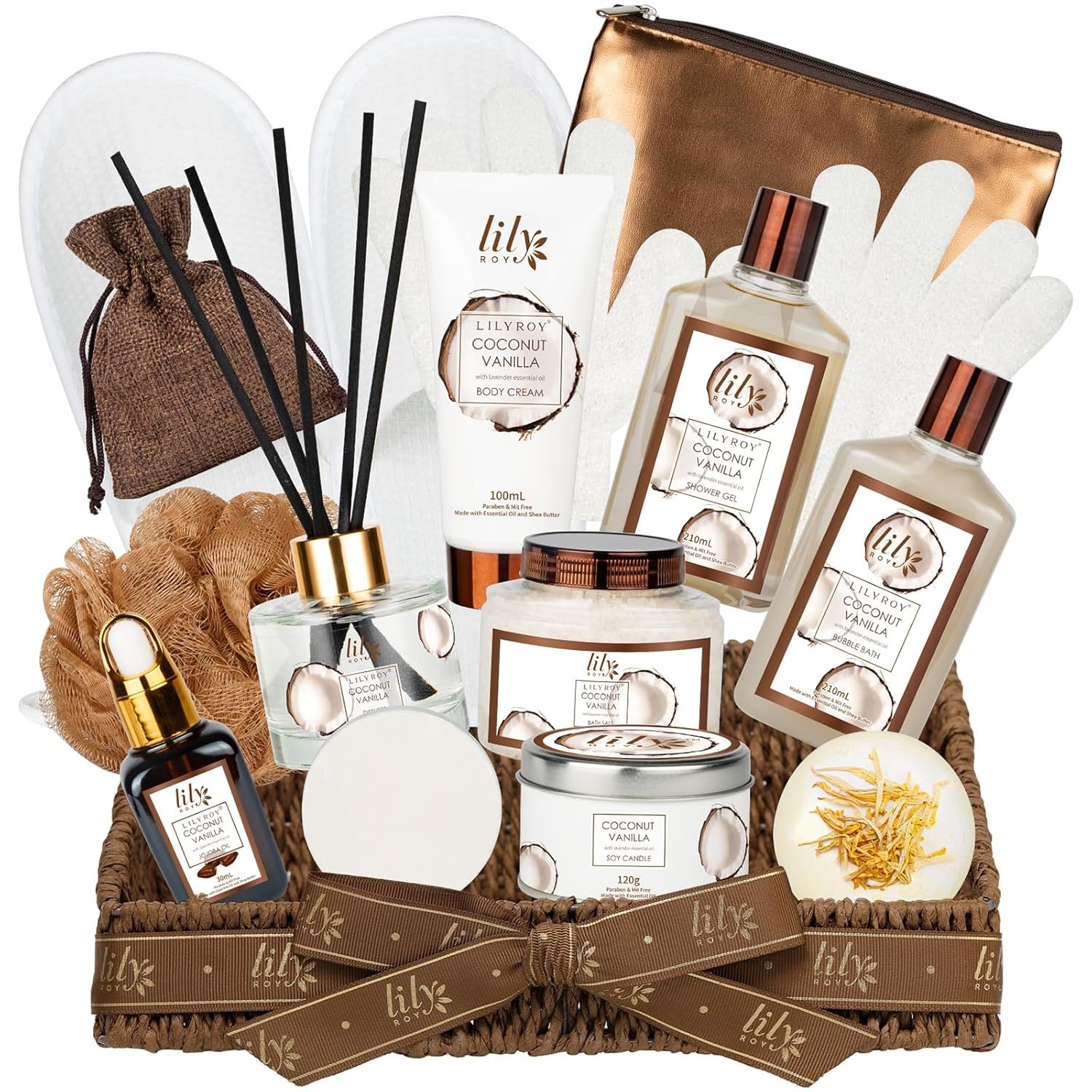 Coconut Vanilla Spa Gift Set, Complete Spa Gift Baskets for Women & Men | Women Gifts, Men Gifts, Spa Kit, Spa Gifts for Mom & Dad, Christmas, Mother‘s Day, Valentine’s, Birthday, Hydrating Skin Care