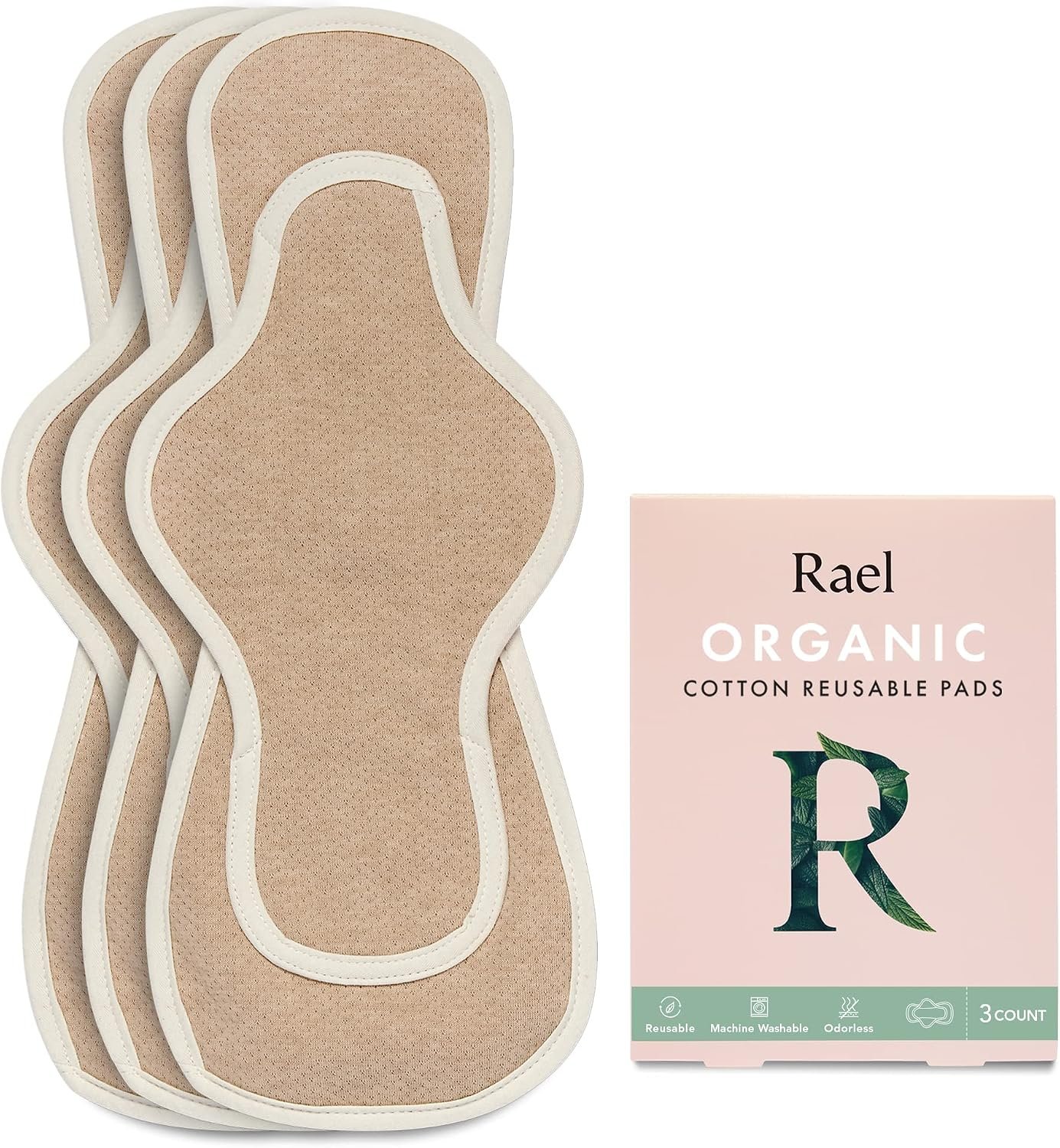 Rael Reusable Sanitary Pads, Organic Cotton Cover (3 Count, Overnight) | Heavy Absorbency, Thin Cloth, Leak-Resistant Design, Washing Machine Safe, Menstrual and Postpartum Essentials for Women