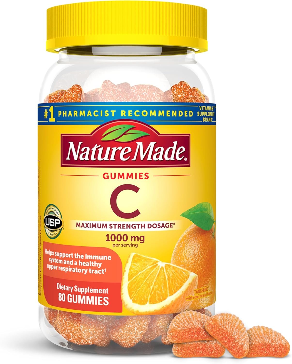 Nature Made Vitamin C Gummies, Maximum Strength Dosage, 80 Count | Vitamin C 1000mg per Serving, Adult Vitamin C Immune Support Gummies, Daily Immune Support, Tangerine Flavor, 20 Day Supply