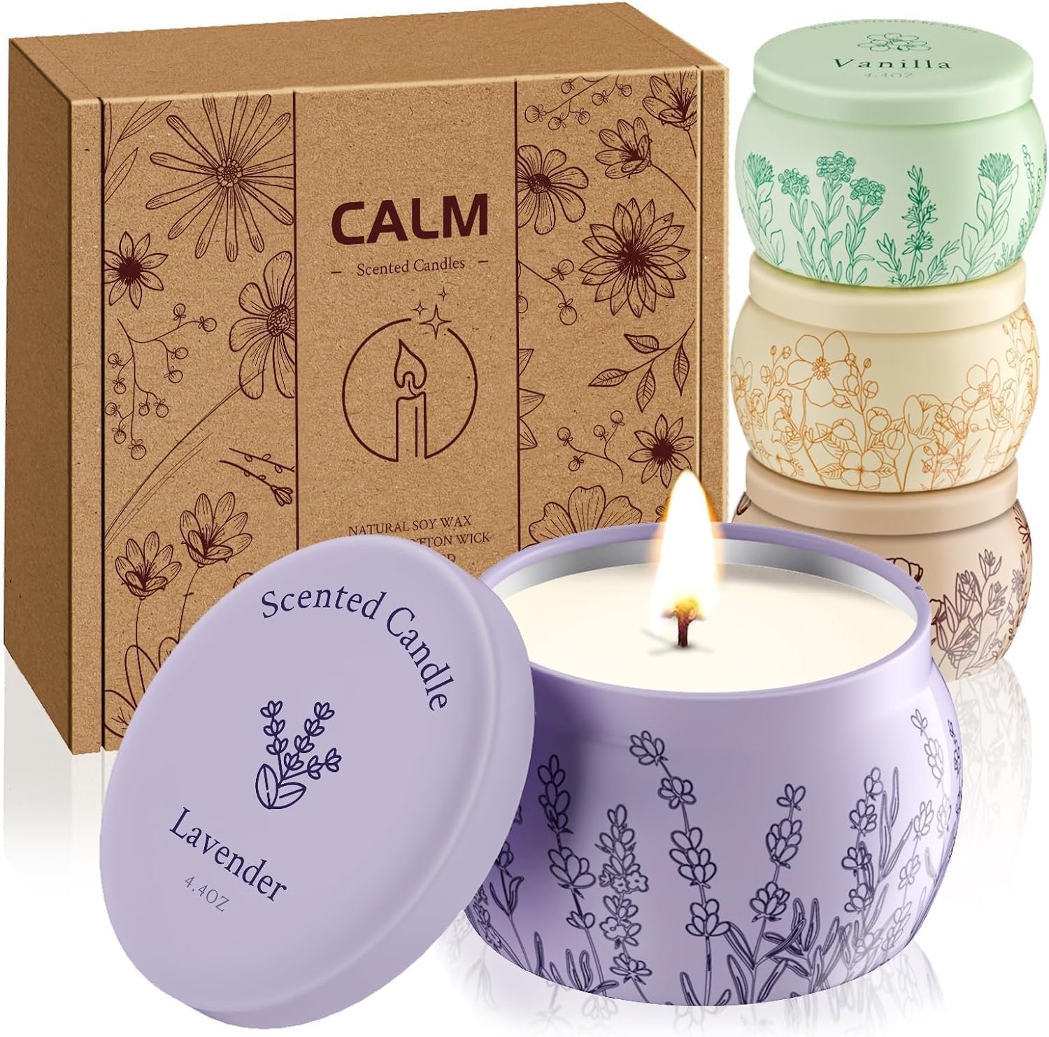 Scented Candles for Mom, 17.6oz Romantic Jar Candles for Women Girl Candle Set, 120H Burning, Soy Candle for Home Scented, Mother’s Day,Birthday,Lavender | Vanilla | Rose & Sandalwood | Jasmine -4Pack