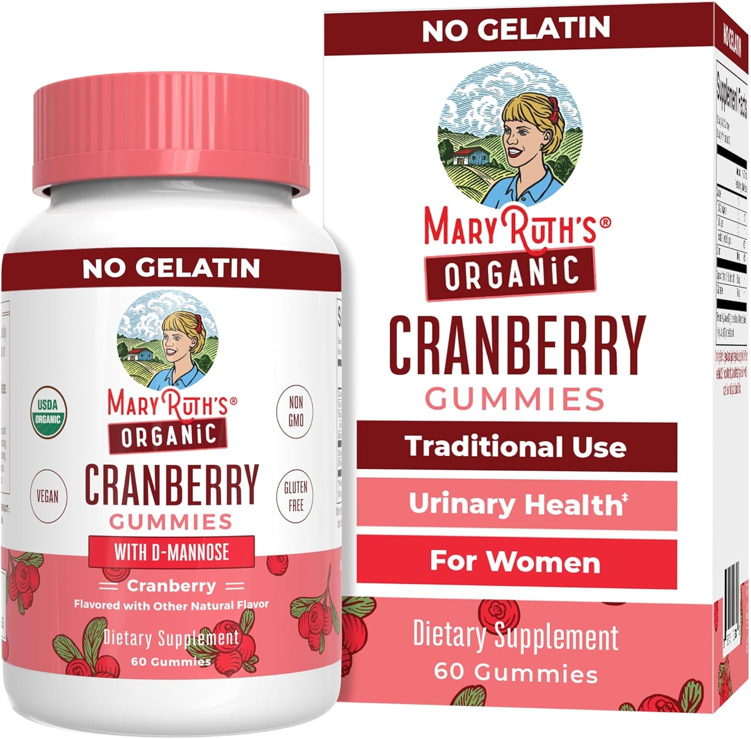 MARYRUTH’S USDA Organic Cranberry Gummies – 500mg, 30 Servings, Non GMO | Urinary Tract Health, with D Mannose, USDA Organic, Vegan, Non GMO