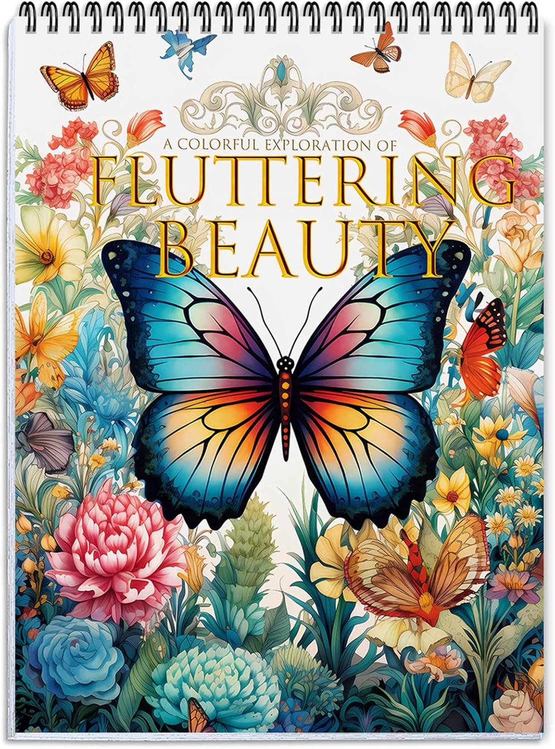 Coloring Books for Adults, 24 Spiral-Bound Single-Sided Butterfly Designs | Adult Coloring Book for Relaxation & Mindfulness, Arts & Crafts Gift for Women