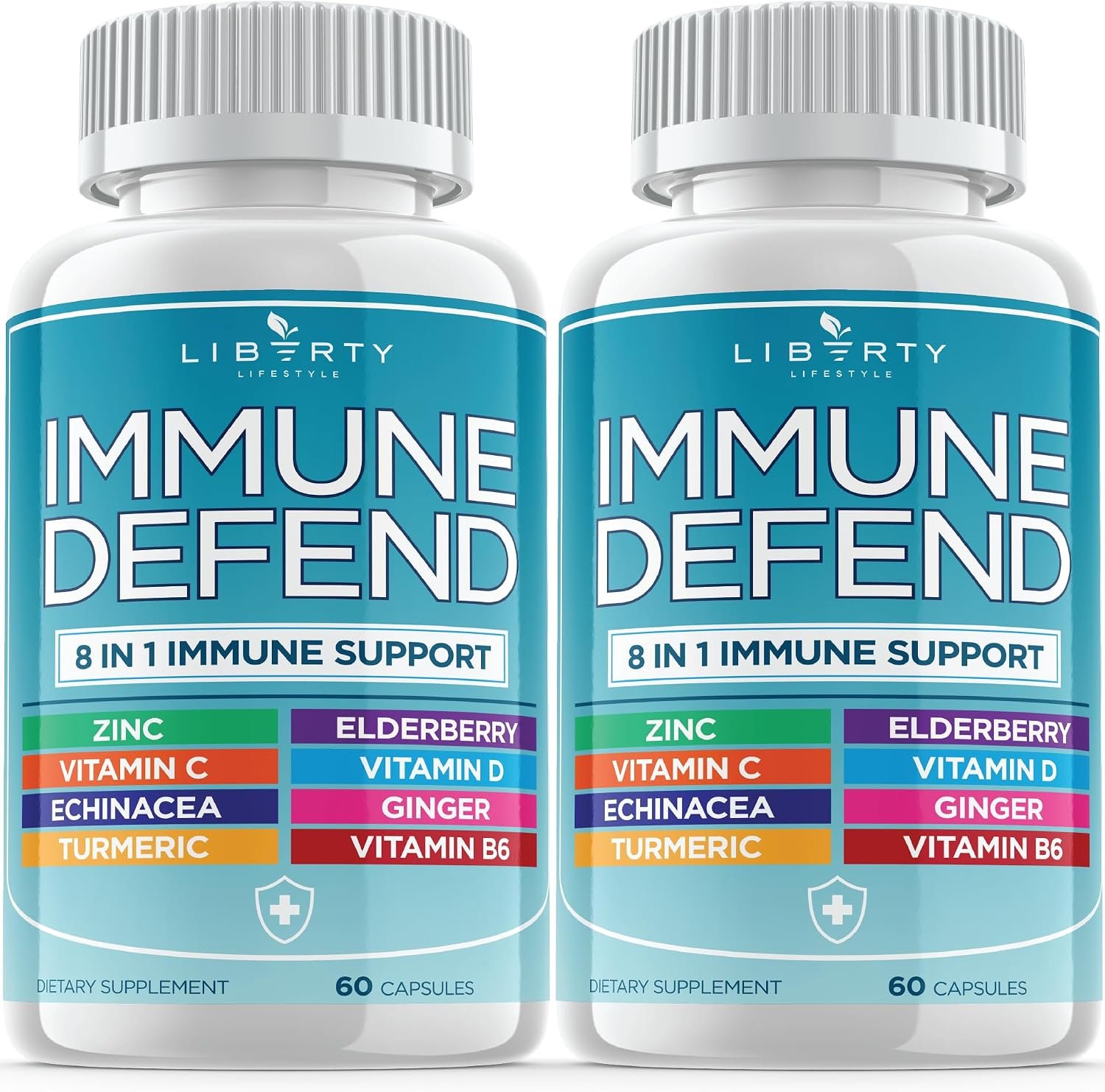 8 in 1 Immune Defense Support, Immunity Vitamins Supplement Booster Zinc 50mg, Vitamin C Elderberry VIT D3 5000 IU, Turmeric Curcumin & Ginger, Echinacea – Allergy Relief for Kids Adults (2 Pack)