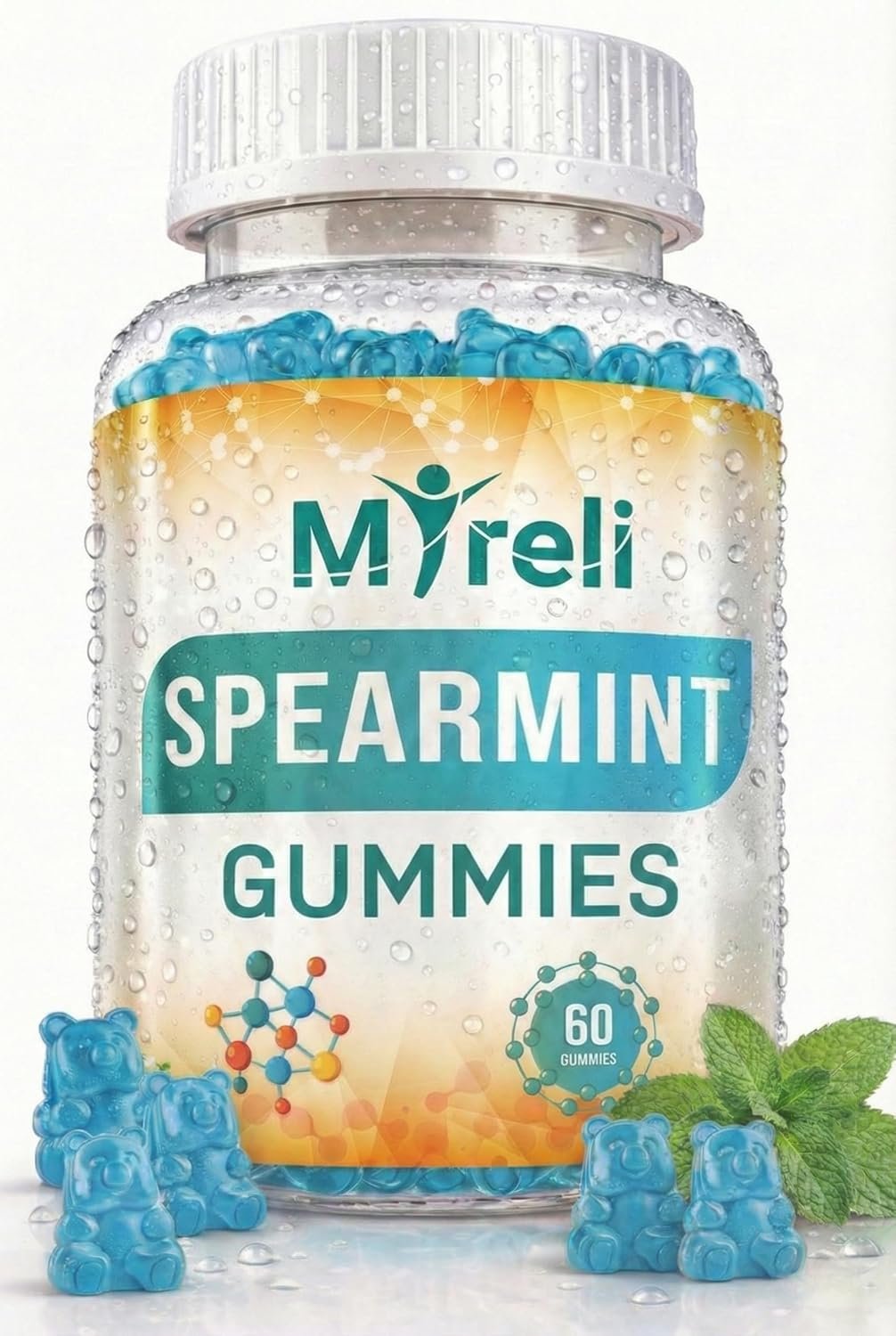 Spearmint Leaf Extract 1000 mg Gummies – Herbal Mentha Spicata Chews with High Strength Botanical Extract for Daily Balance, Digestive Comfort, Breath Support and Focus, 60 Vegan Chewables