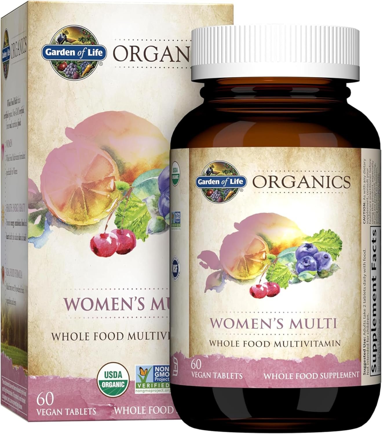 Garden of Life Organics Women’s Multivitamin, USDA Organic, 60 Tablets | Vitamin C, D3, Folate, B12, Biotin & Iron, Energy, Heart Health & Radiant Skin, Non-GMO, Vegan