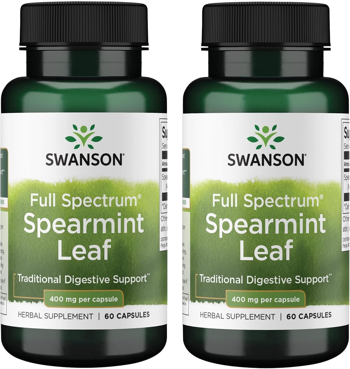 Swanson Spearmint Leaf Full Spectrum, 400 mg, 60 Capsules, 2 Pack | For Digestive-Comfort-Seeking Adults, 400 mg Mentha Spicata, a Time-Honored Herb for Digestive Health