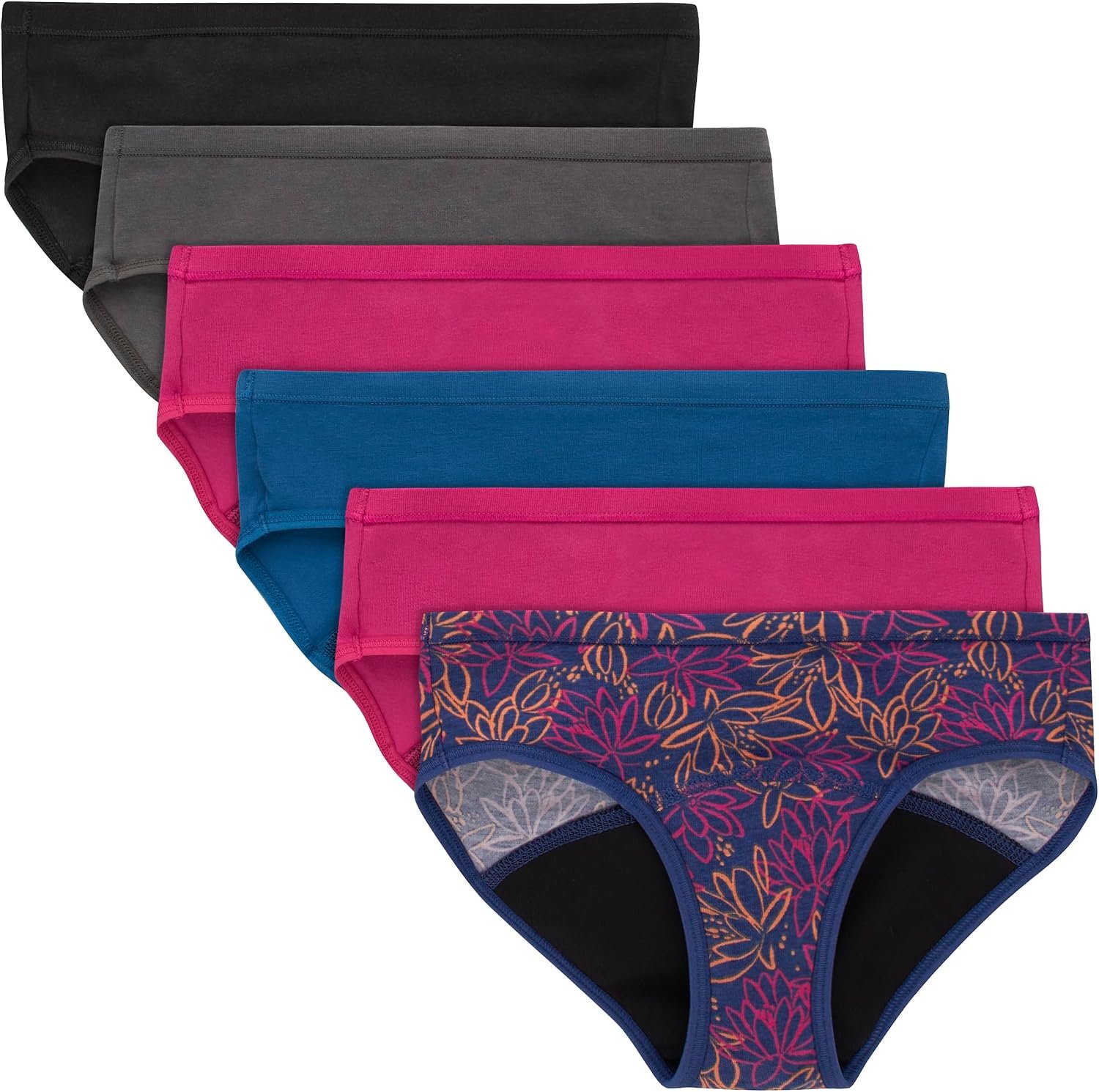 Hanes Girls’ Period Underwear Hipsters, Boxer Briefs, Boyshorts, 4 or 6 Pack, Comfort Period Panties, Moderate Protection