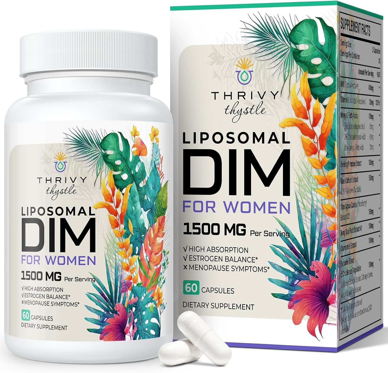 Liposomal DIM 400 mg – Hormone Balance, Estrogen Support for Women, DIM Supplement with Vitamin E, Evening Primrose, Black Cohosh, Omega-3 Fatty Acids (60 Capsules)