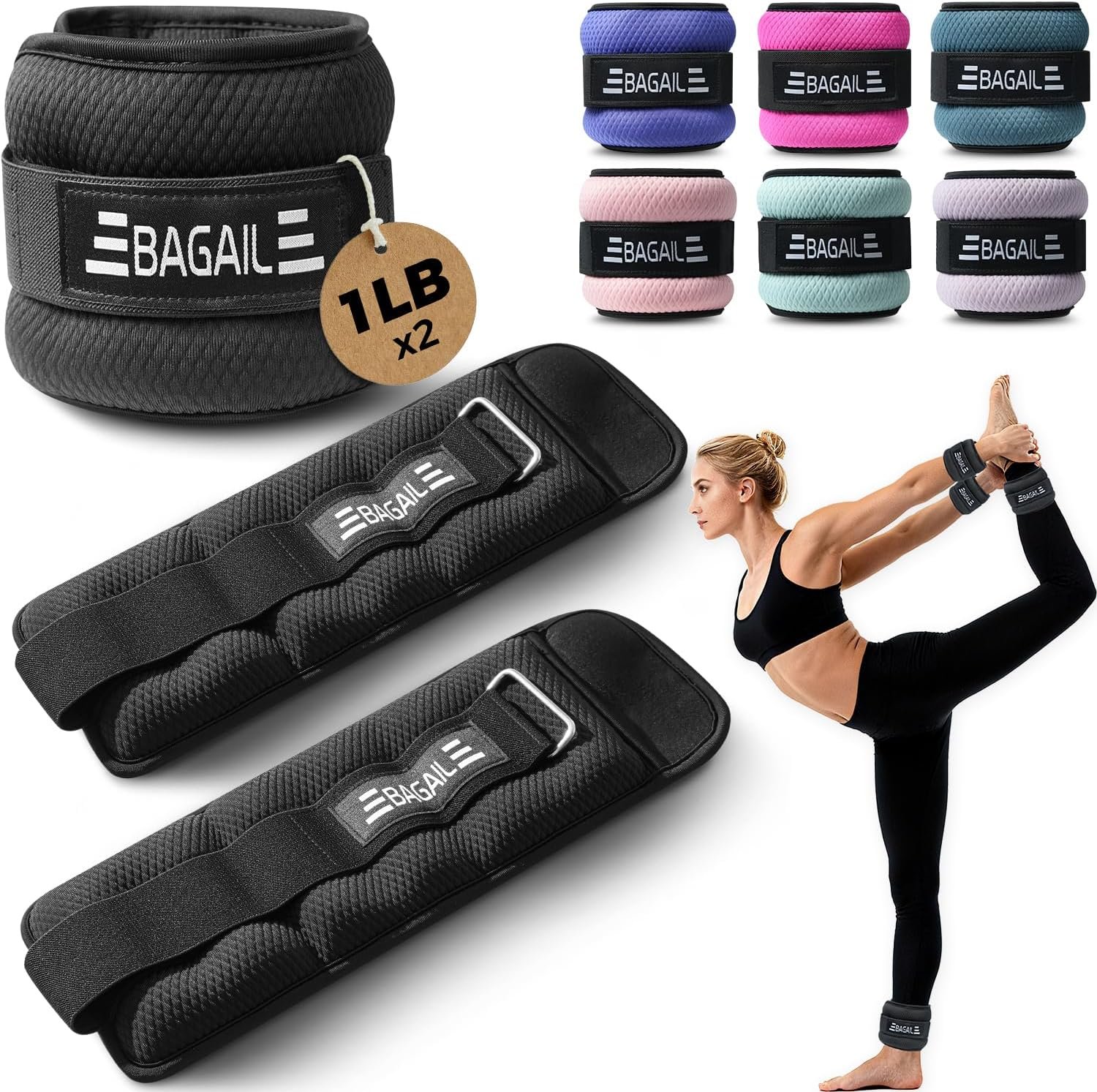 BAGAIL Ankle Wrist Weights for Women & Men, Set of 2 (Available in 0.5/1/2/3/4/5 lb Each), Wearable Leg Arm Weights with Sleek Design & Secure Fit for Walking, Running, Pilates, Home Fitness