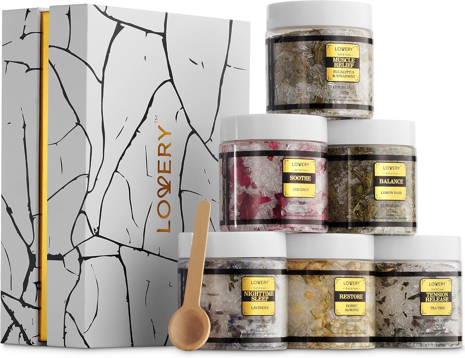 Gifts for Women Who Have Everything Spa Gift Basket, Epsom Bath Salts Gift Basket Set, Self Care Salt W/Essential Oil, Gifts for Mom, Her, Lavender, Eucalyptus, Lemon, Coconut, Tea Tree, Honey Almond