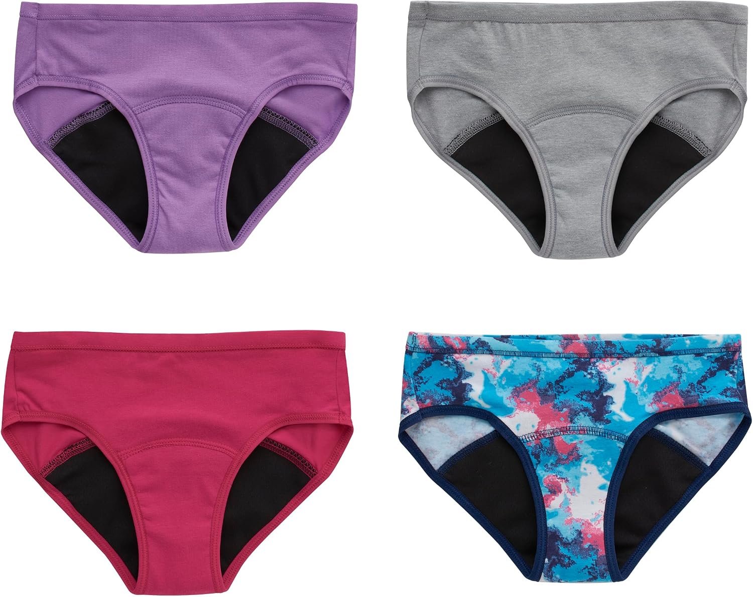 Hanes Girls’ Period Underwear Hipsters, Boxer Briefs, Boyshorts, 4 or 6 Pack, Comfort Period Panties, Moderate Protection