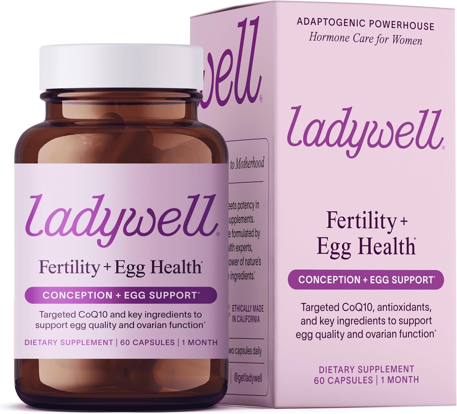 Ladywell Fertility + Egg Health | Fertility Support | Ovarian Health, Egg Quality, Ovulation & Conception Wellness Support | CoQ10, Folate + Key Ingredients | Science-Backed Women’s Supplement, 60 Ct