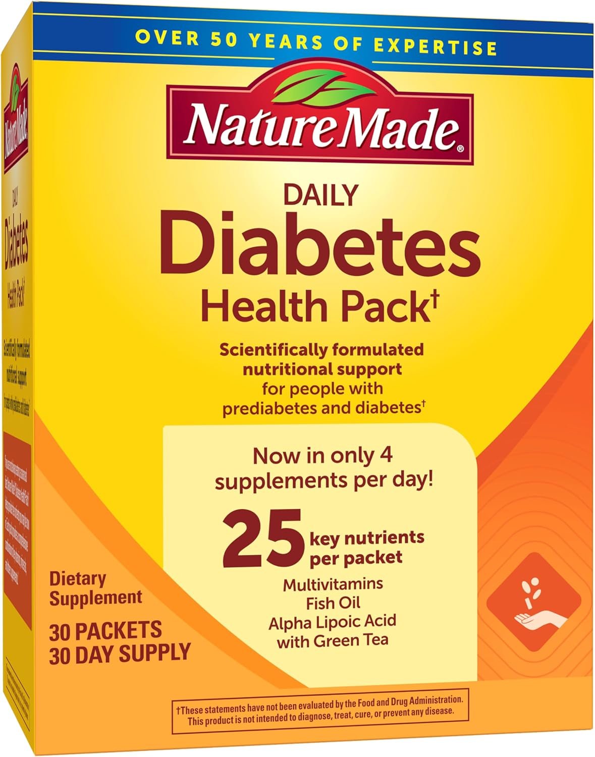 Nature Made Diabetes Health Pack, Daily Dietary Supplements, 30 Packets | Nutritional Support Supplements for People with Prediabetes & Diabetes, 25 Key Nutrients per Packet, 30 Day Supply