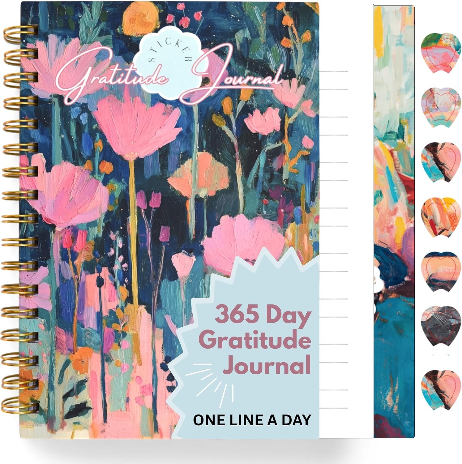One Minute Gratitude Journal – One Line a Day – Daily Gratitude Sticker Journal for Happiness, Mindfulness, Positivity and Reflection – Hardcover Spiral Bound Yearly Diary for Personal Growth