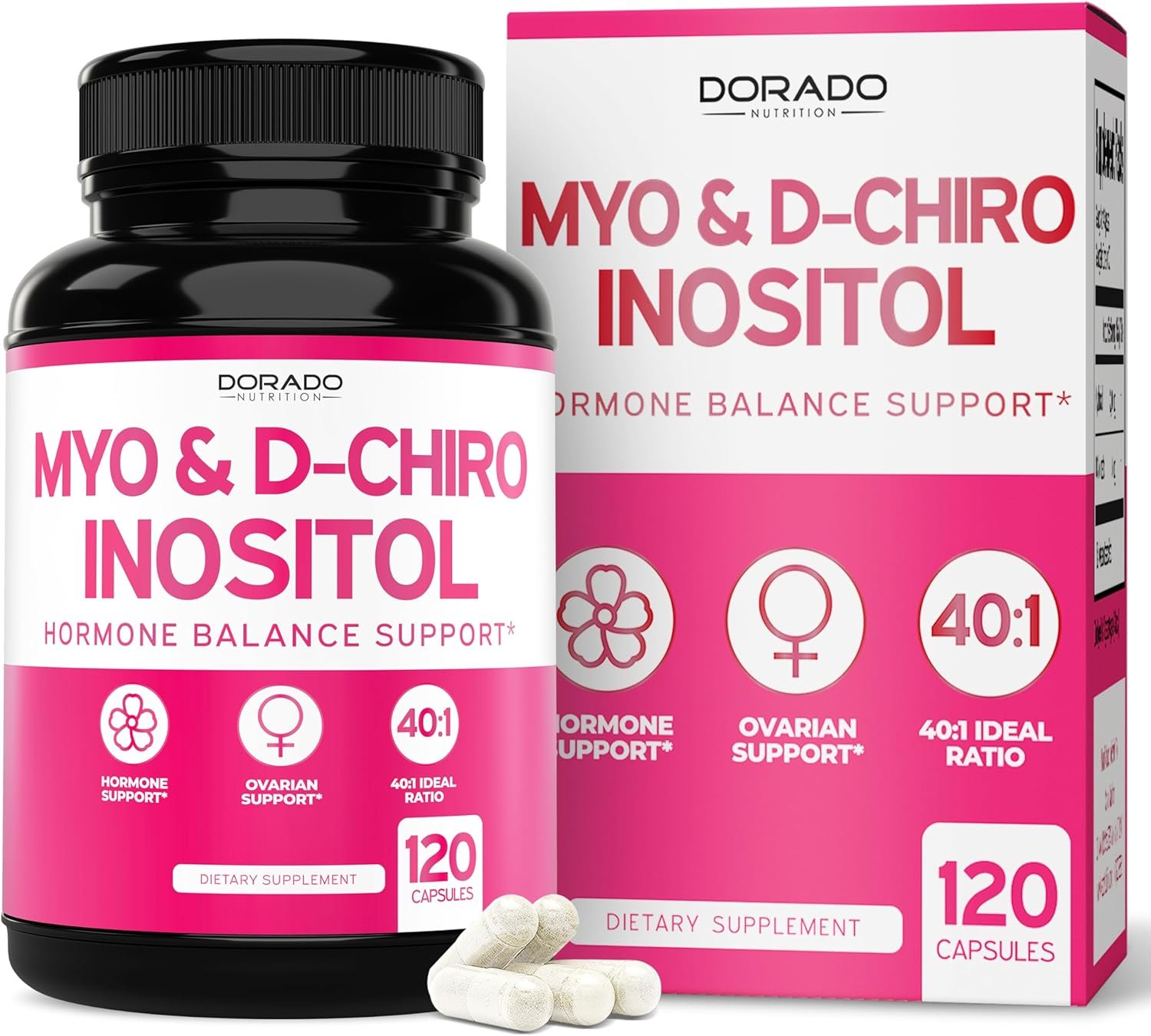 Myo-Inositol & D-Chiro Inositol Supplement For Women (120 Capsules, 2050mg Per Serving Ideal 40:1 Ratio Myo Inositol) Hormone Balance for Women – Third Party Tested, Vegan Safe & USA Made – 120 Count