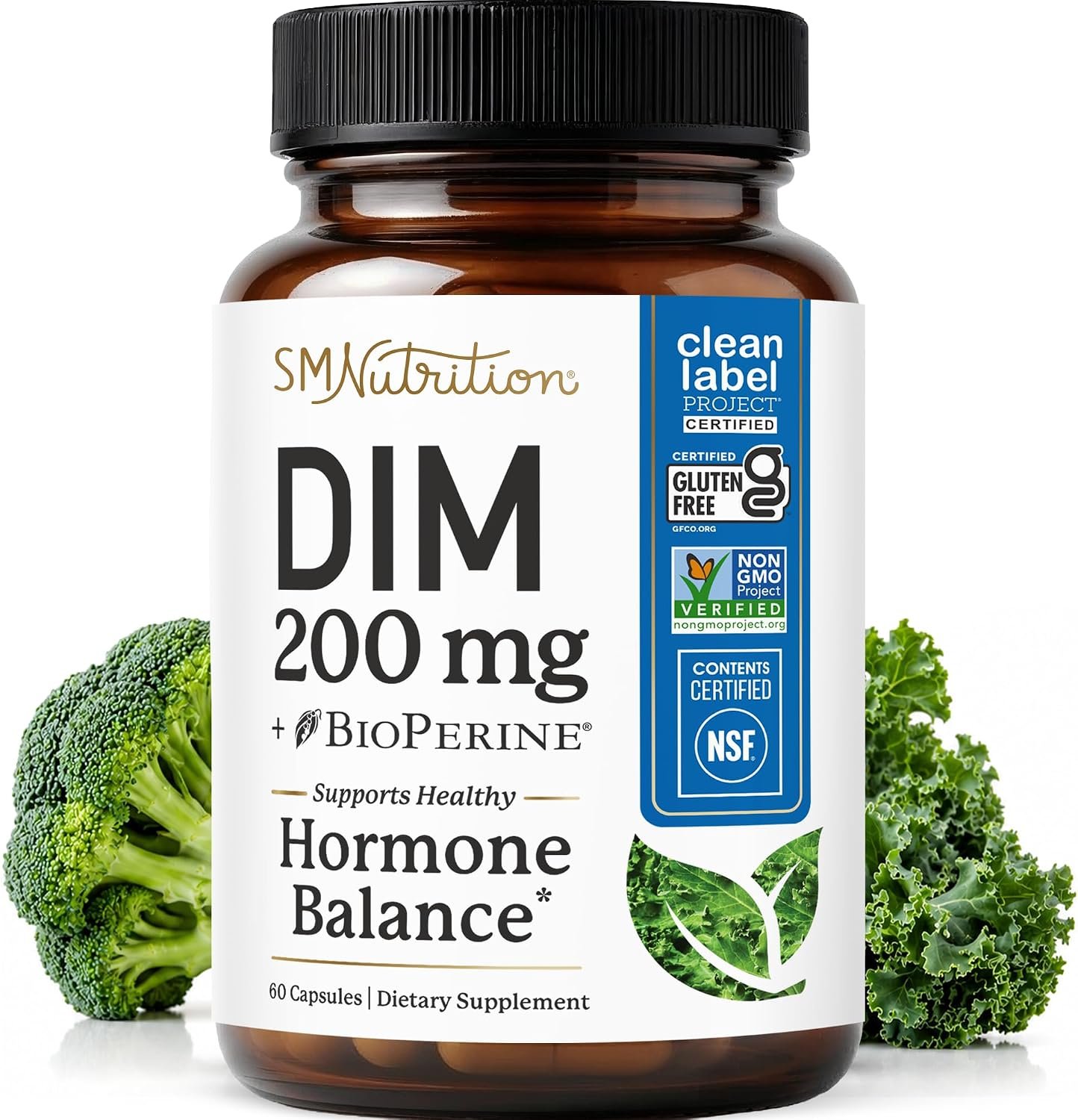 DIM Supplement 200 mg, Estrogen Balance for Women & Men, Doctor-Formulated | Hormonal Acne Menopause Hormone Balance & Antioxidant Support, Clean Label Project Certified Diindolylmethane, 60 Capsules