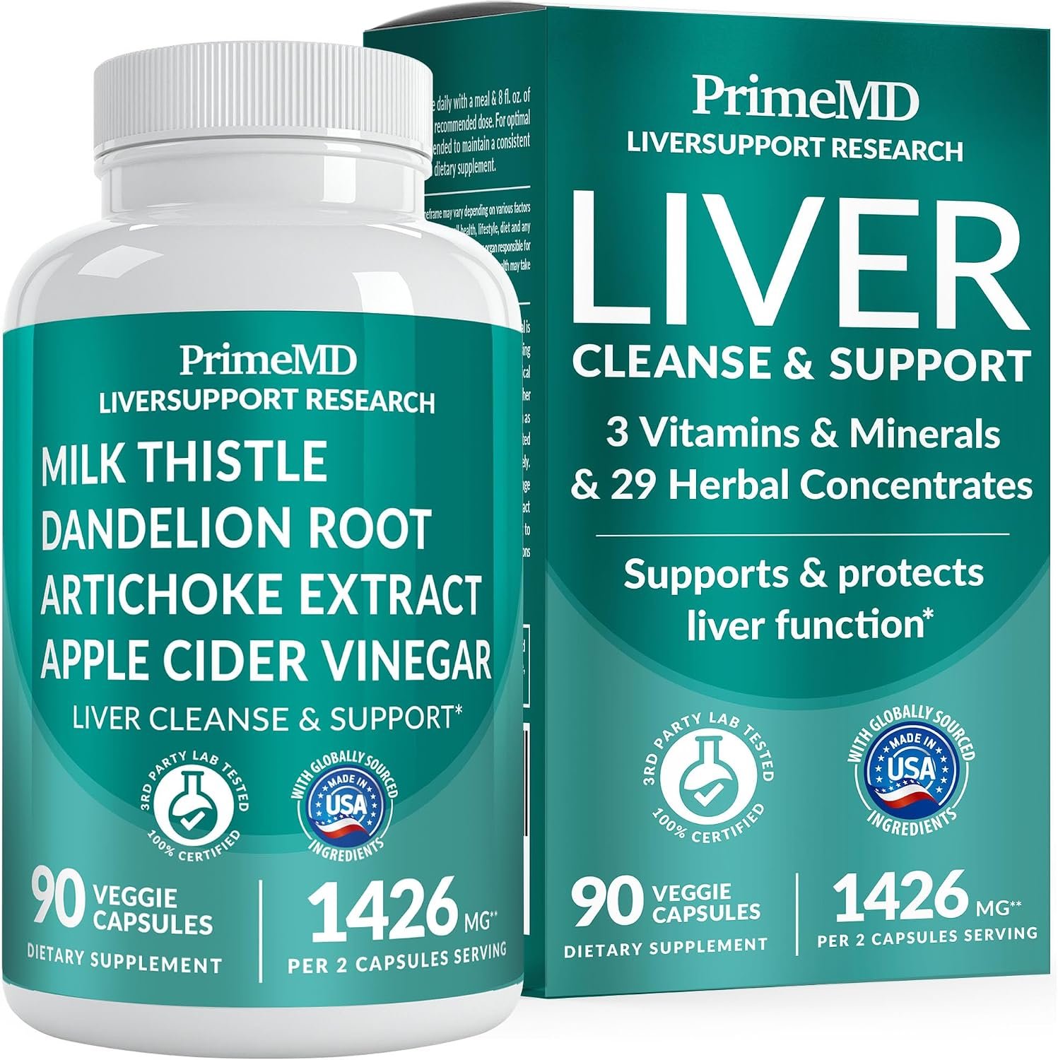 PrimeMD 32-in-1 Liver Support Milk Thistle, Artichoke & Beetroot, 90ct | Liver Health and Wellness Support, Milk Thistle, Silymarin, Artichoke Extract and Beetroot, Liver Supplement