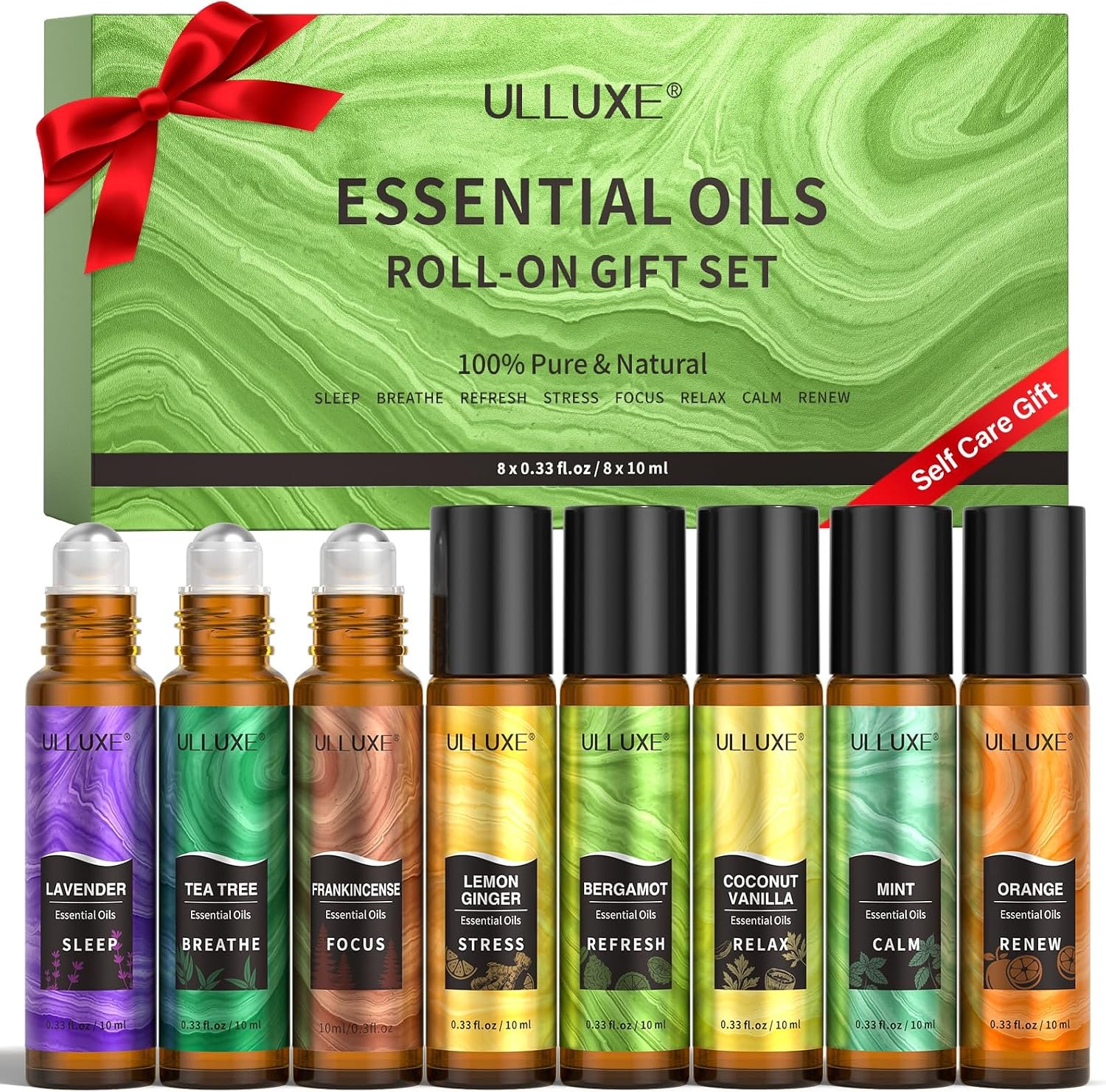 Essential Oils Roll On Set (Pack of 8) 8 Scent, Relaxing, Self Care Gifts for Women, Essential Oil Roller Set, Natural Aromatherapy Roll Oil Blends for Skin, Birthday Gifts for Wife, Mom & Girlfriend