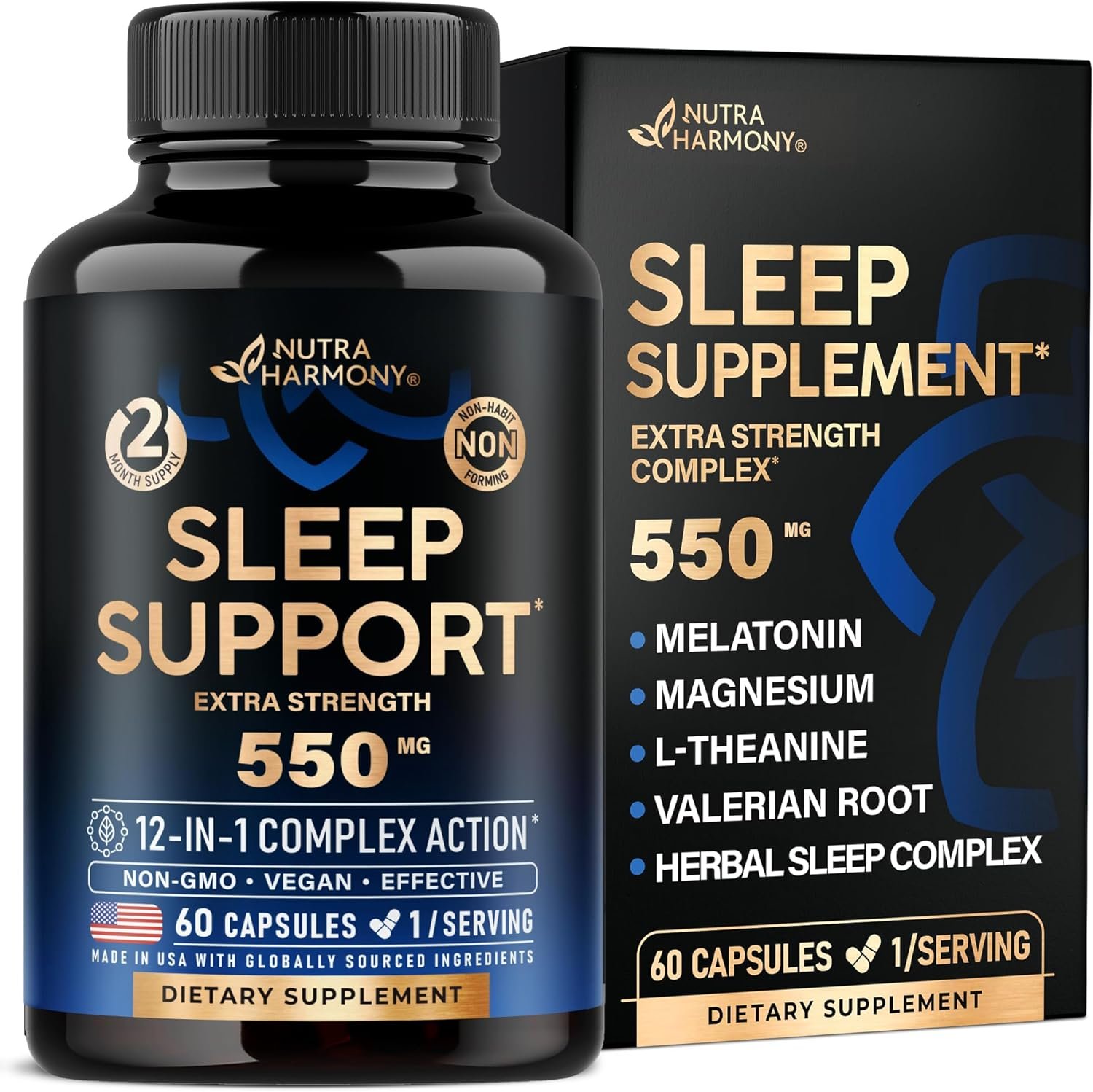 Sleeping Pills – Melatonin | Valerian Root | L-Theanine | Magnesium, 60 ct | Natural Sleep Aid Supplement – Non-Habit Forming Rest Support – Lab Tested – 1/day, 2 Month Supply