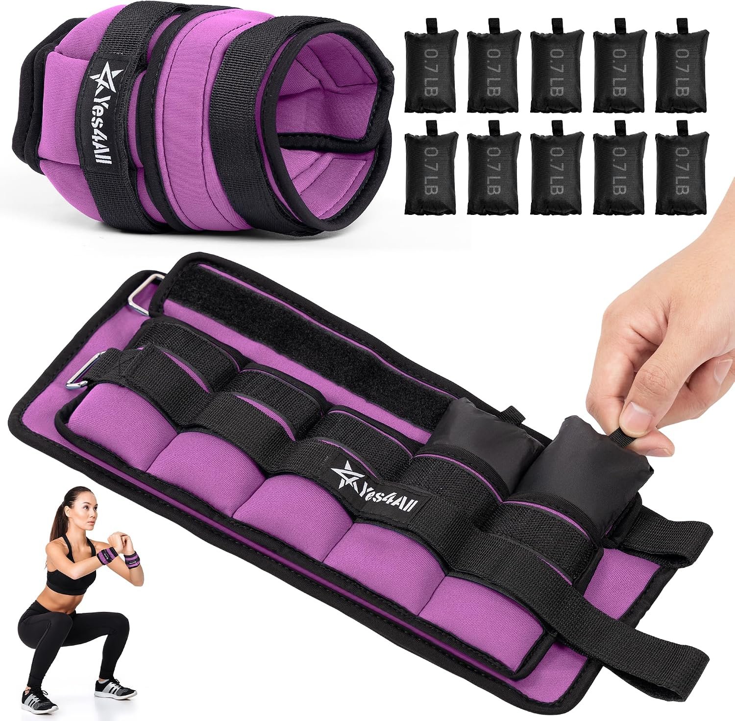 Yes4All Adjustable Wrist & Ankle Weights 3.5/5 LB Pair, Leg Weights for Women & Men, Weighted Arm Bands with Removable Sandbags for Fitness, Pilates, Walking, Strength Training – Versatile Colors