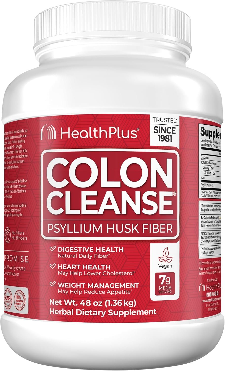 Health Plus Colon Cleanse Daily Psyllium Husk Fiber, 48 oz, 194 Servings | All-natural daily fiber; supports the body’s natural detoxification processes, may reduce bloating, and promotes wellness