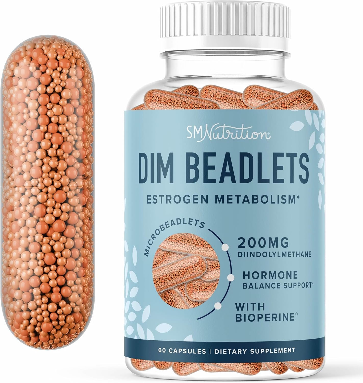 DIM Supplement 200 mg for Hormone Balance, Delayed-Release Microbeadlets | Estrogen Balance for Women & Men, Hormonal Acne Supplements, Menopause & Antioxidant Support, Vegan, Soy Free, 60 Capsules