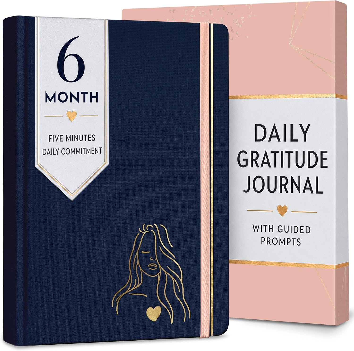 Gratitude Journal for Women, 6-Month Guided Daily Prompts, Fabric Hardcover | Self-Care & Affirmation Journal for Women, Gold-Foil Hardcover with Ribbon Bookmarks, Mindfulness Wellness Gift for Birthday