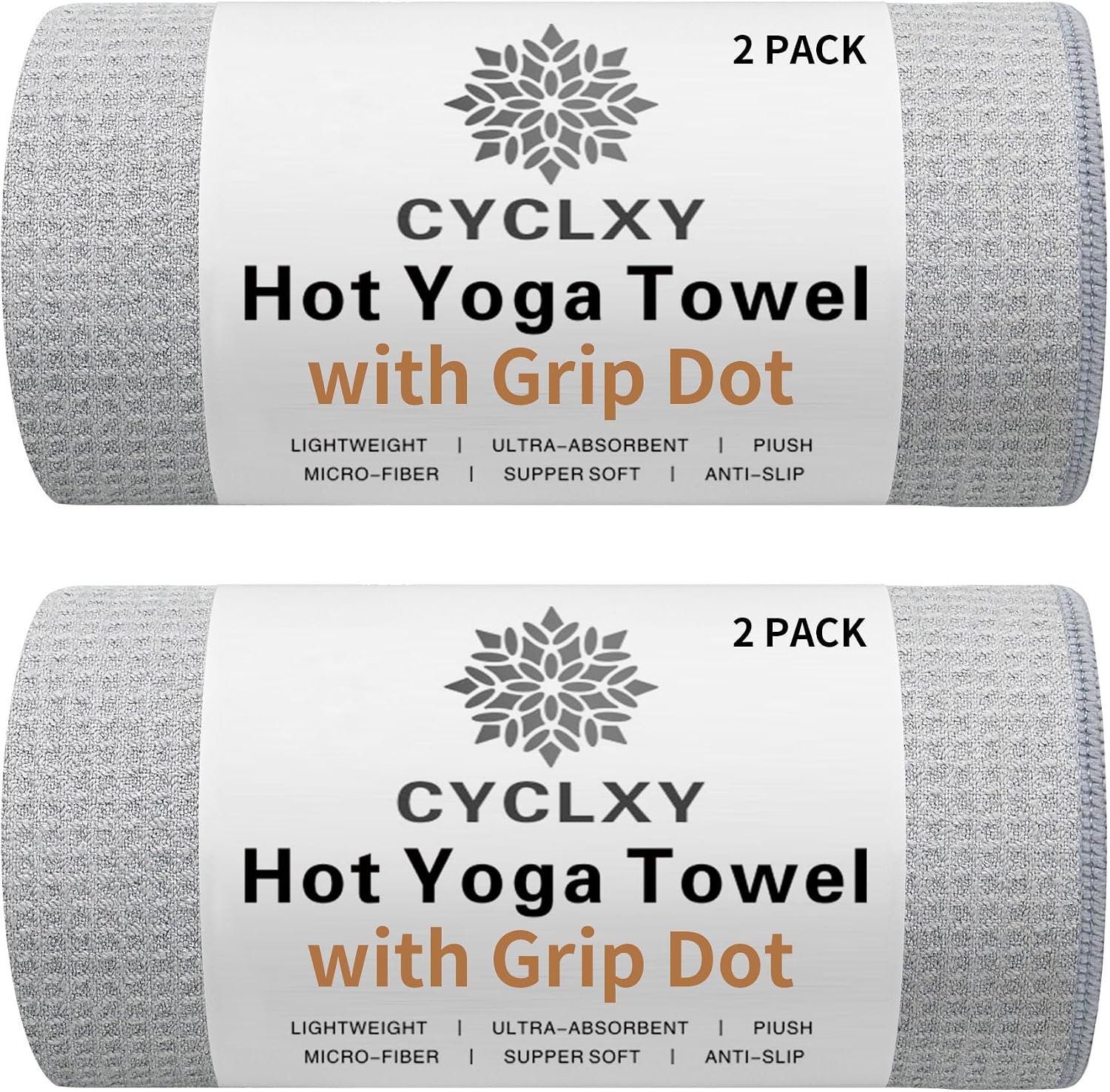 2 Pack Hot Yoga Towel with Grip Dot，Stickyfiber Yoga Mat Towels Non Slip for Hot Yoga,Absorbent Microfiber Sweat Anti-Slip Cover,Bikram,Pilates,Exercise