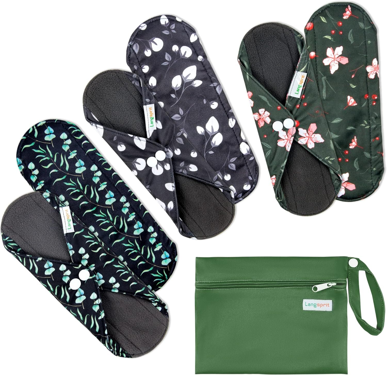Langsprit Absorbent Reusable Menstrual Sanitary Pads/Washable Cloth Menstrual Period Pads,Reusable Panty Liners(Winter,M)
