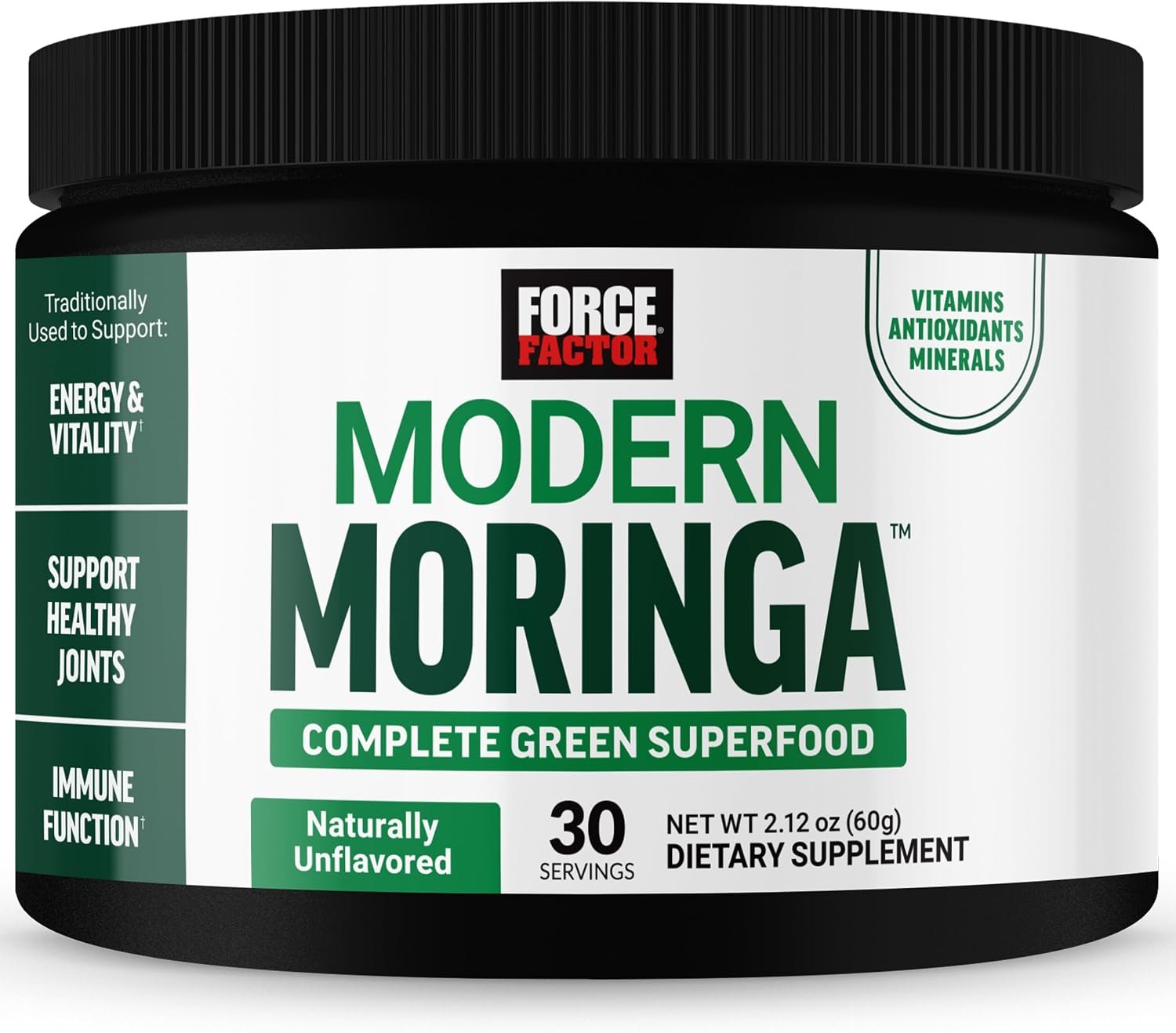 Force Factor Modern Moringa Powder to Support Energy & Vitality | Complete Green Superfood with Antioxidants for Immune Health Support, Naturally Unflavored, 30 Servings