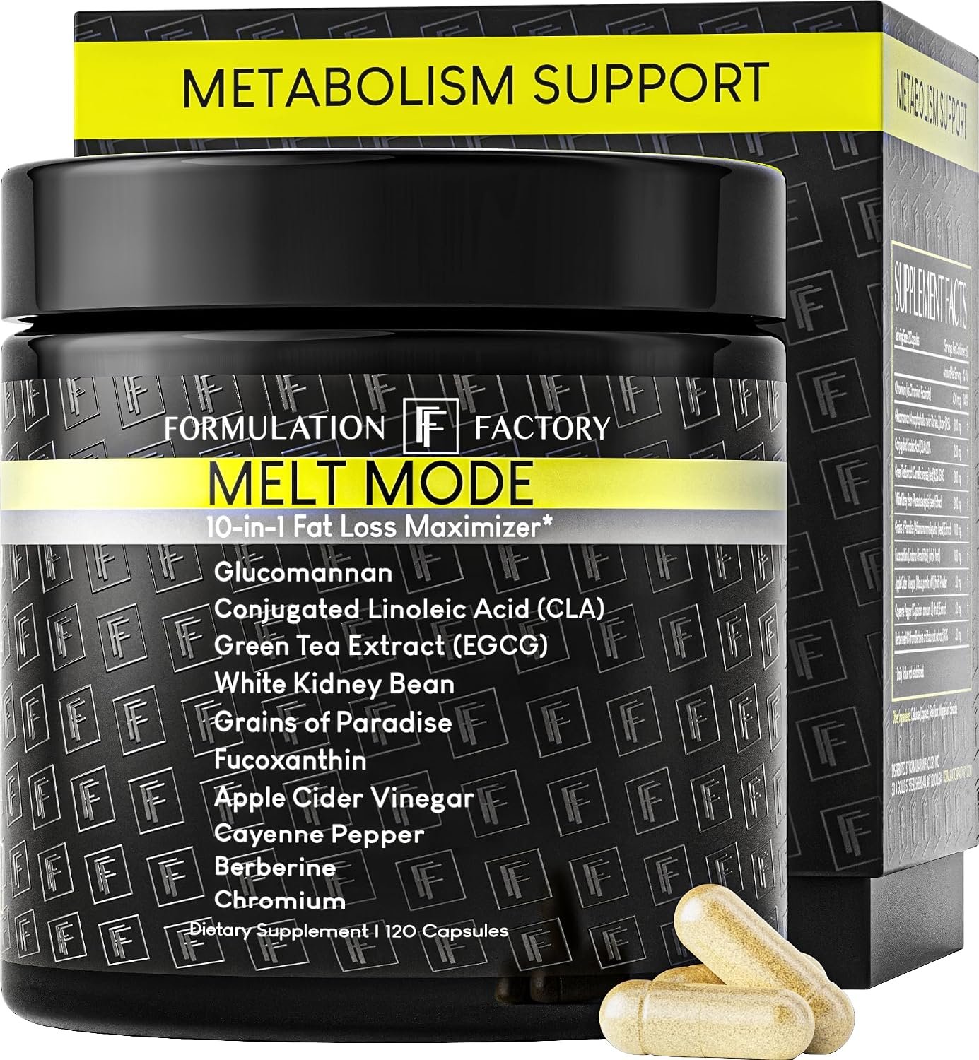 Formulation Factory Melt Mode Appetite Suppressant for Weight Loss, Appetite Suppressant for Women, Metabolism Booster for Weight Loss, Diet Pills with Glucomannan, Green Tea, Berberine, 120 Capsules