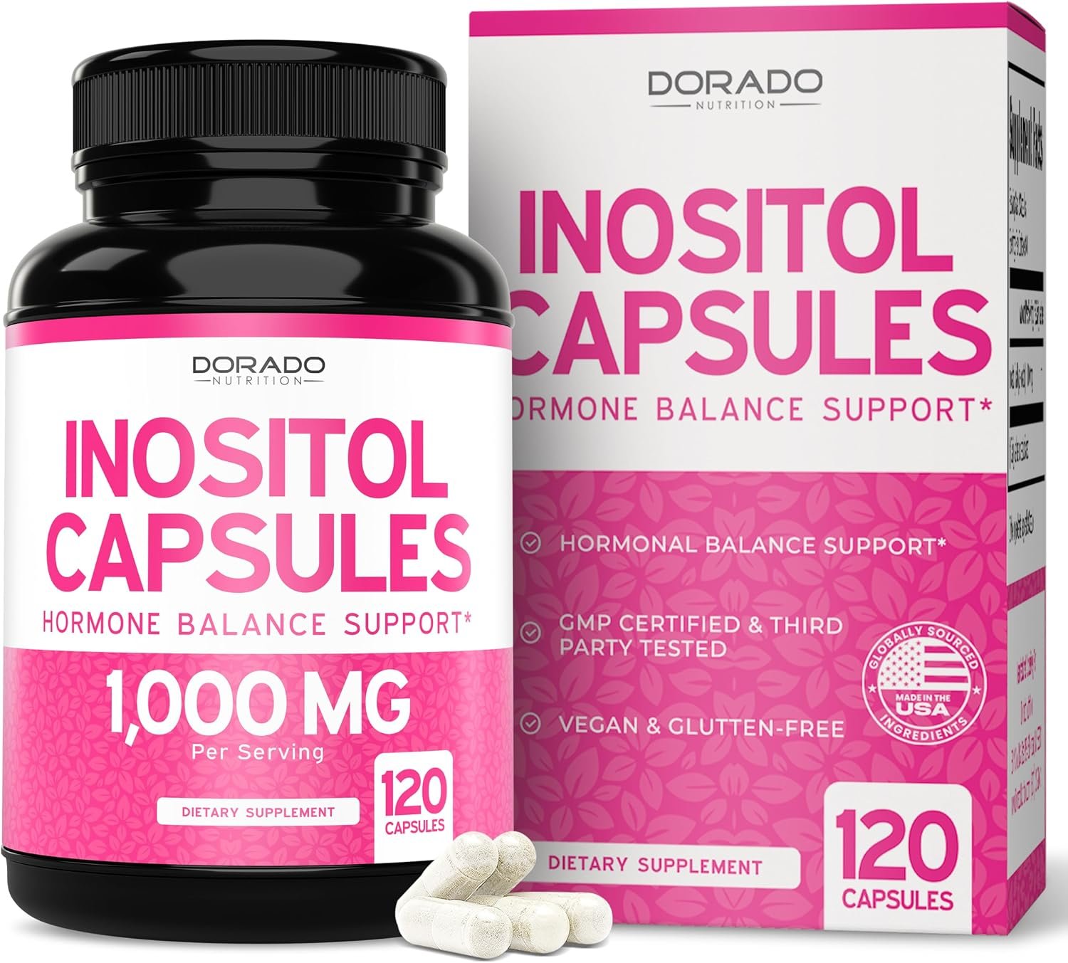 Inositol Capsules (Myo Inositol) (1000mg Per Serving 120 Capsules) Myo Inositol Supplement for Women Hormone Balance Support – Vegan Safe – Third Party Tested – Gluten Free & Made in USA (120 Count)