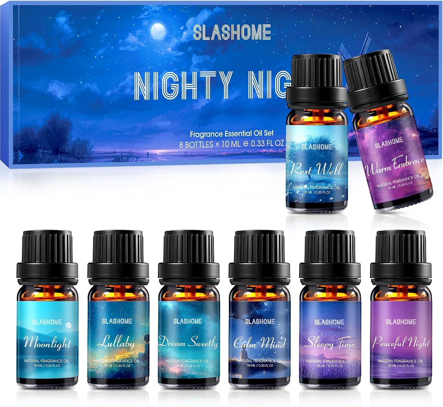 slashome 8 Pack Sleep Essential Oils Set for Diffusers for Home | Calming Fragrance Oils for Relaxation, Humidifiers, Candle & Soap Making, Aromatherapy Gifts for Women and Men