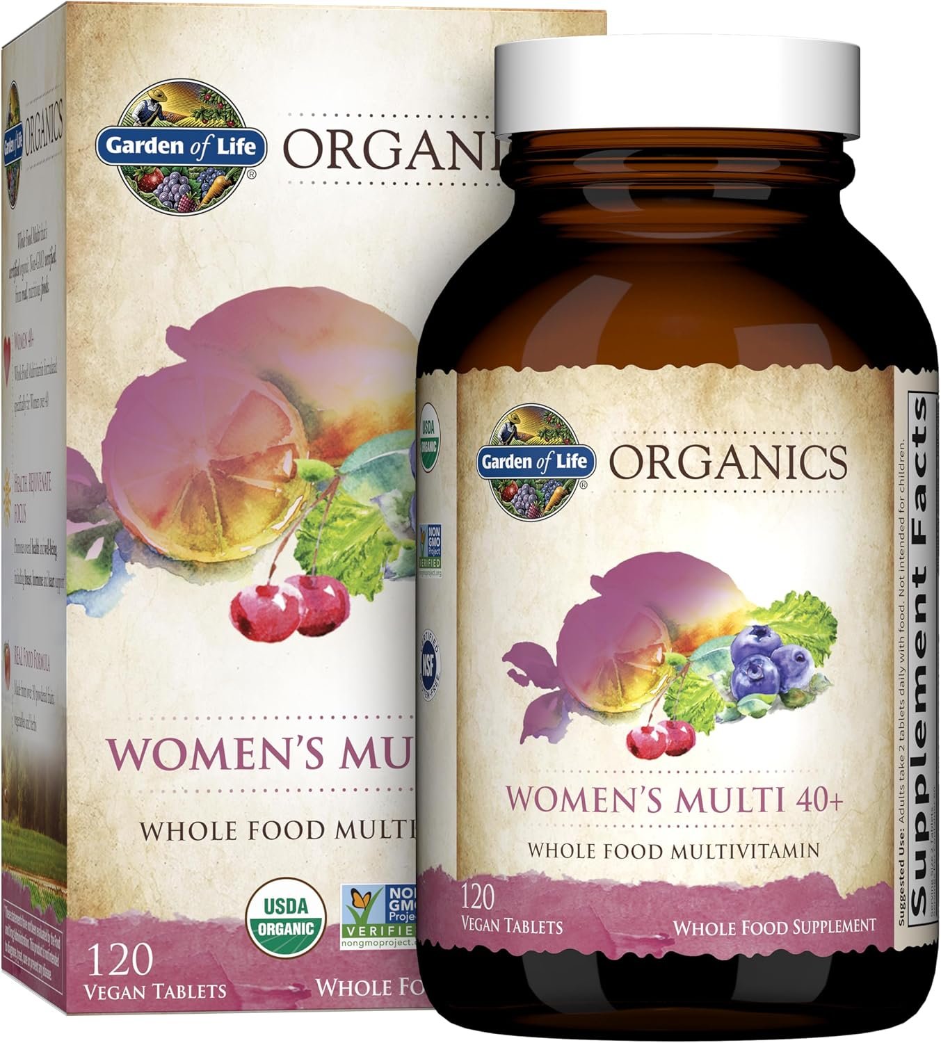 Garden of Life Multivitamin for Women 40 Plus, Organics Womens Vitamins, Hormone & Breast Health Support Blend, Vegan, 120 Tablets | Organic Womens Vitamins, Hormone & Breast Health Support Blend