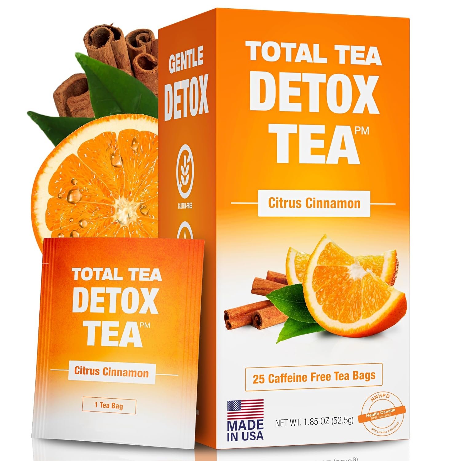 Total Tea Slimming Detox Caffeine Free Chamomile Hibiscus Ginger Root | Natural Citrus & Cinnamon Tea for Colon Cleanse, Digestive Health, Bloating and Healthy Weight Loss Support
