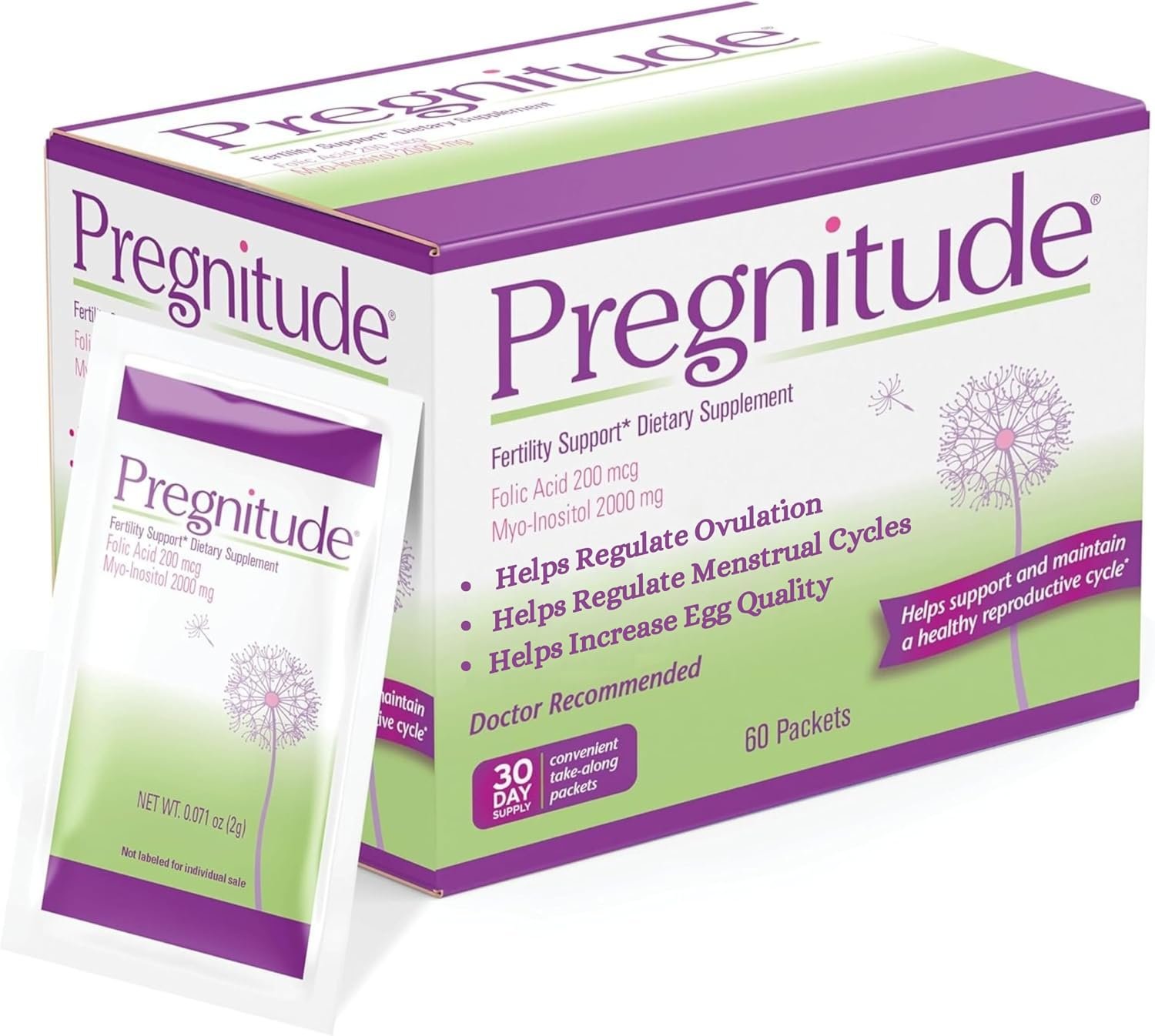 Pregnitude Fertility Support Dietary Supplement, Unflavored, 60 Packets | Reproductive Support Dietary Supplement with Folic Acid and Myo-Inositol, Unflavored Powder Packets