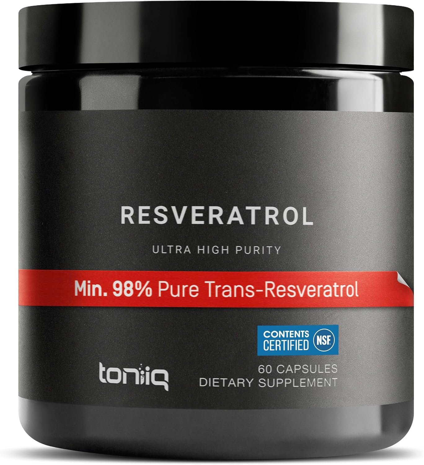 Toniiq NSF Certified Ultra High Purity Resveratrol Capsules | 98% Trans-Resveratrol – Highly Purified and Bioavailable – 60 Caps Resveratrol Supplement