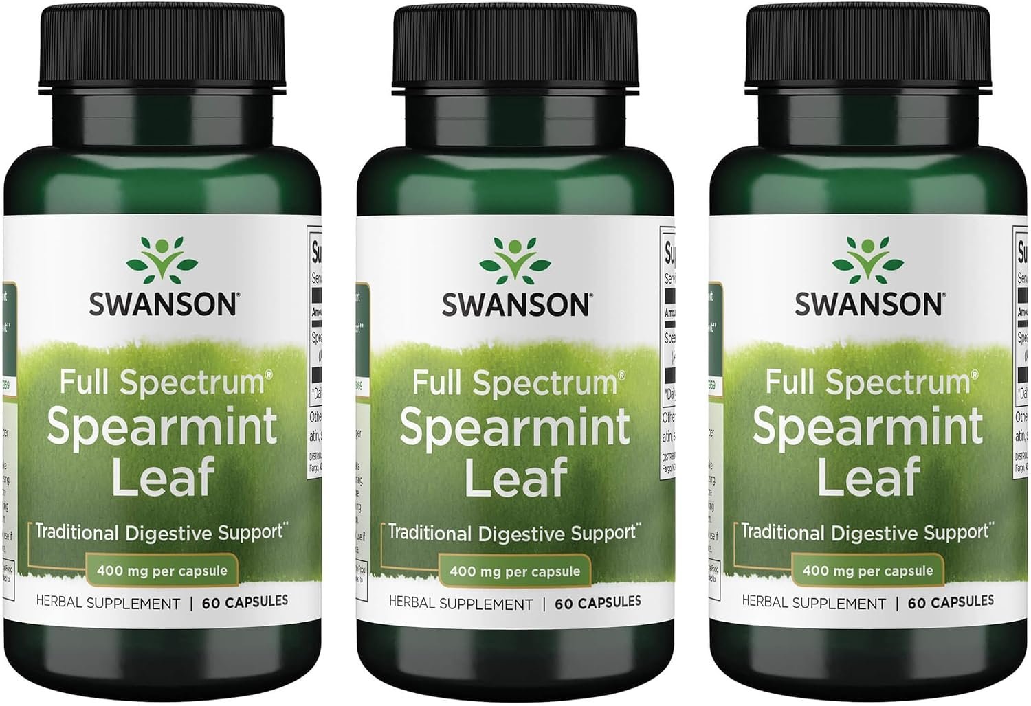 Swanson Spearmint Leaf Full Spectrum, 400 mg, 60 Capsules, 3 Pack | For Digestive-Comfort-Seeking Adults, 400 mg Mentha Spicata, a Time-Honored Herb for Digestive Health