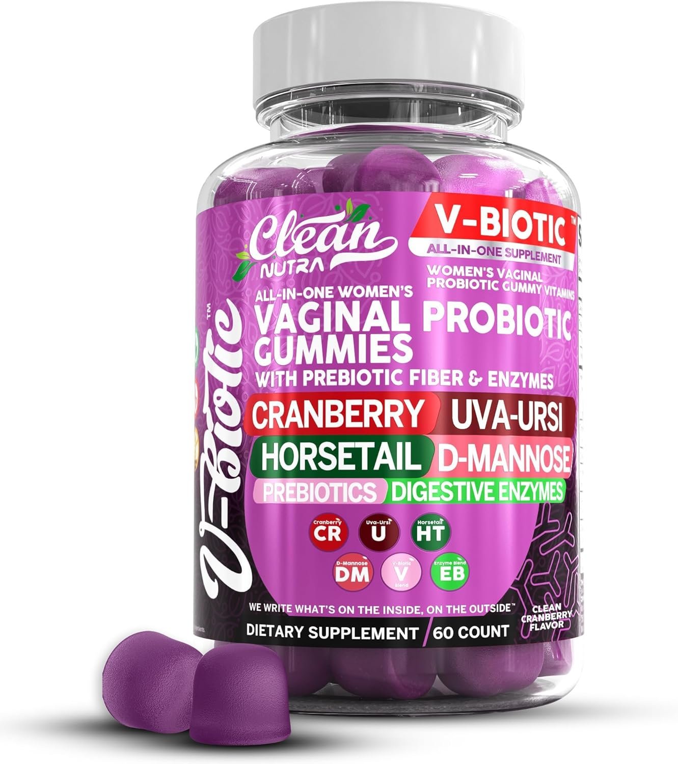 Vaginal Probiotic Gummies For Women | Prebiotics Cranberry D-Mannose Uva-Ursi Digestive Enzymes | Vaginal Health Supplement pH Balance to Promote Healthy Vaginal Odor & Flora Cranberries Gummy Vitamin