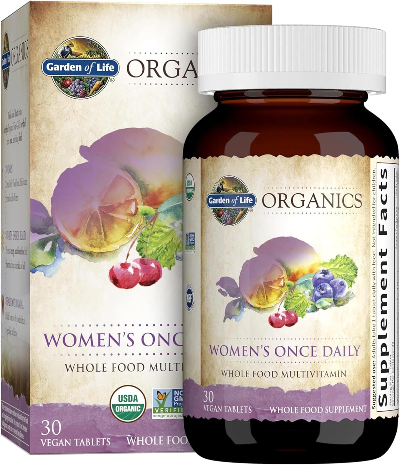 Garden of Life Organics Multivitamin for Women – Women’s Once Daily Multi – Whole Food Multi with Iron, Biotin, Vegan Organic Womens Multivitamin for Health, Energy Hair Skin and Nails, 30 Tablets | Women’s Once Daily, Whole Food Multi with Iron, Biotin, Vegan, for Health, Energy Hair, Skin, and Nails