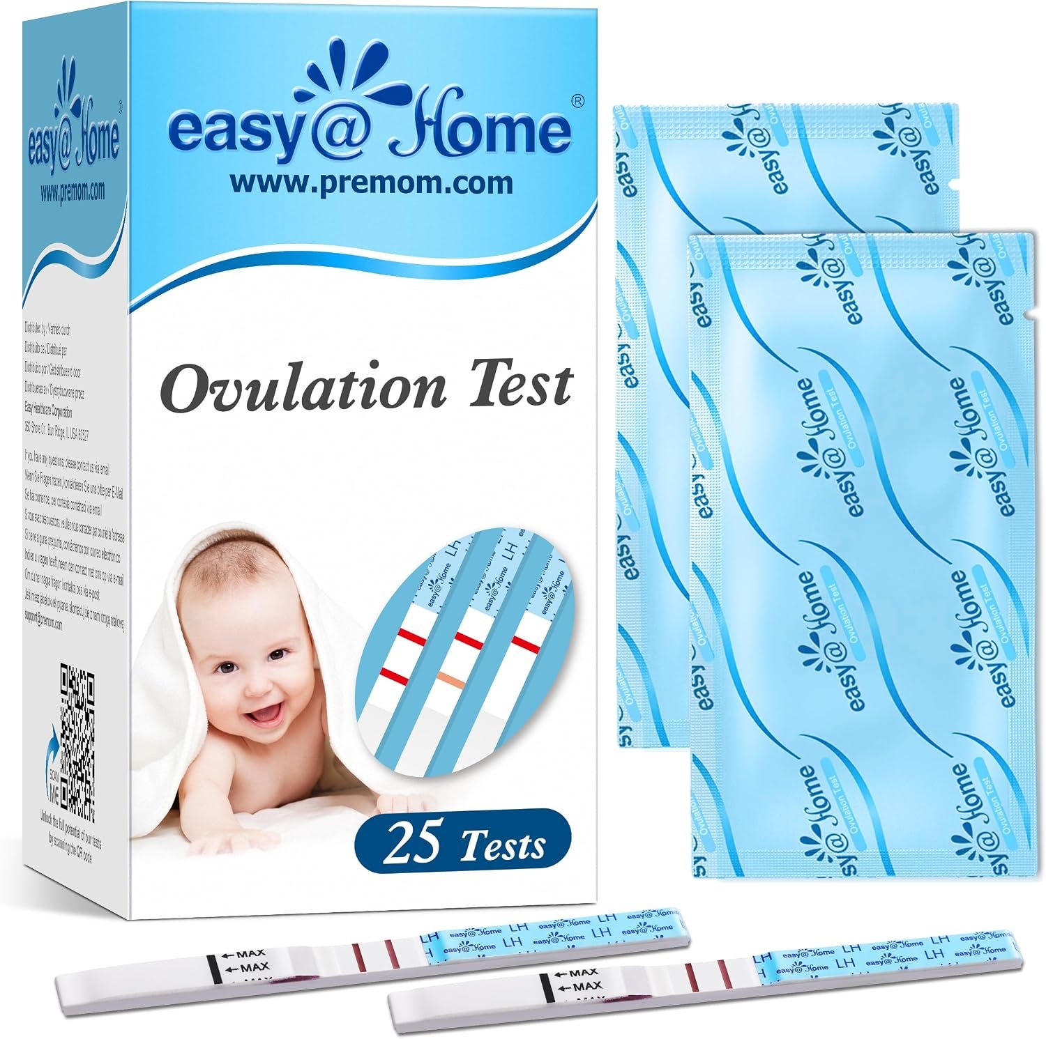 Easy@Home Ovulation Test Strips, 25 Pack Fertility Tests | Ovulation Predictor Kit, Powered by Premom Ovulation Predictor iOS and Android App, 25 LH Strips