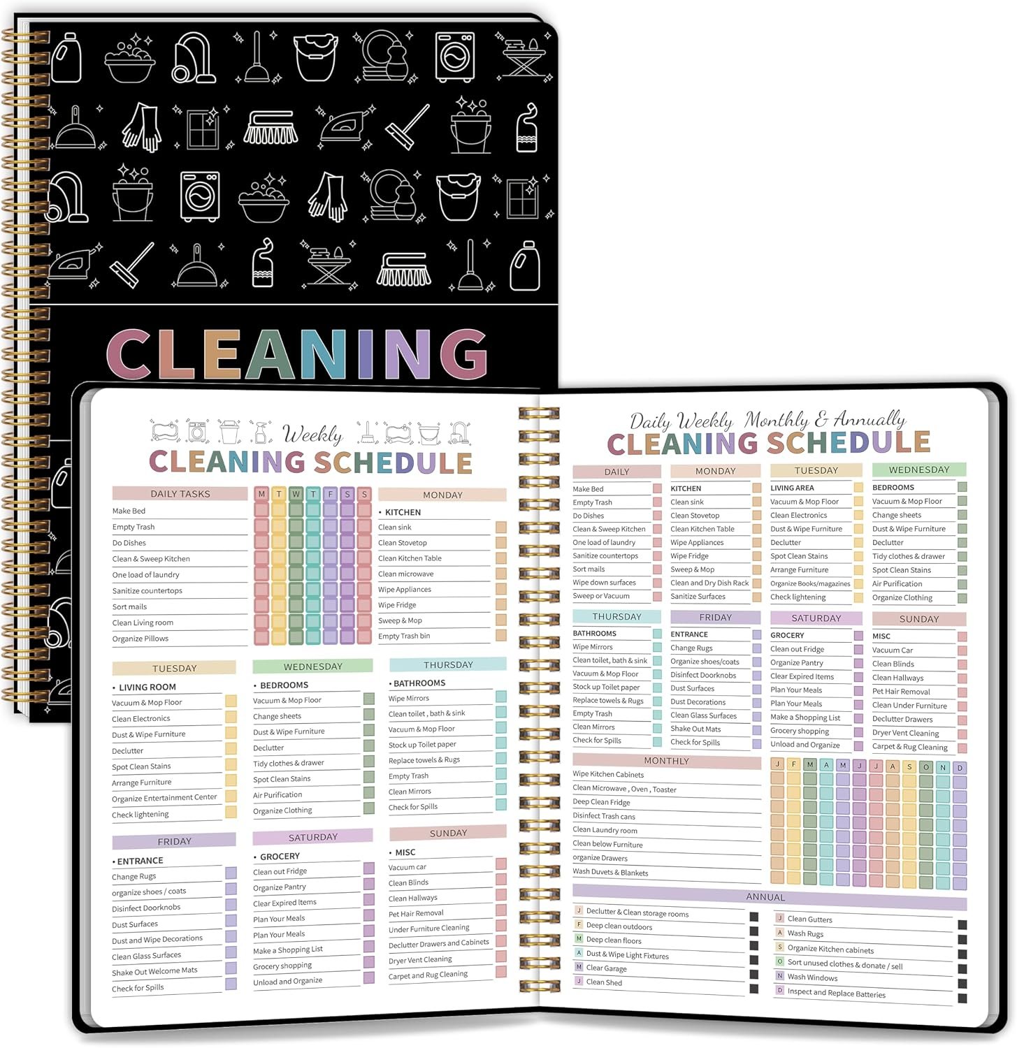 Adhd Cleaning Planner, Schedule&Checklist Organizer for Adults, 8.5″x11″ | Waterproof Cover, Daily, Weekly, Monthly, Quarterly&Yearly Chore Tracker, Stress-Free Household Clean