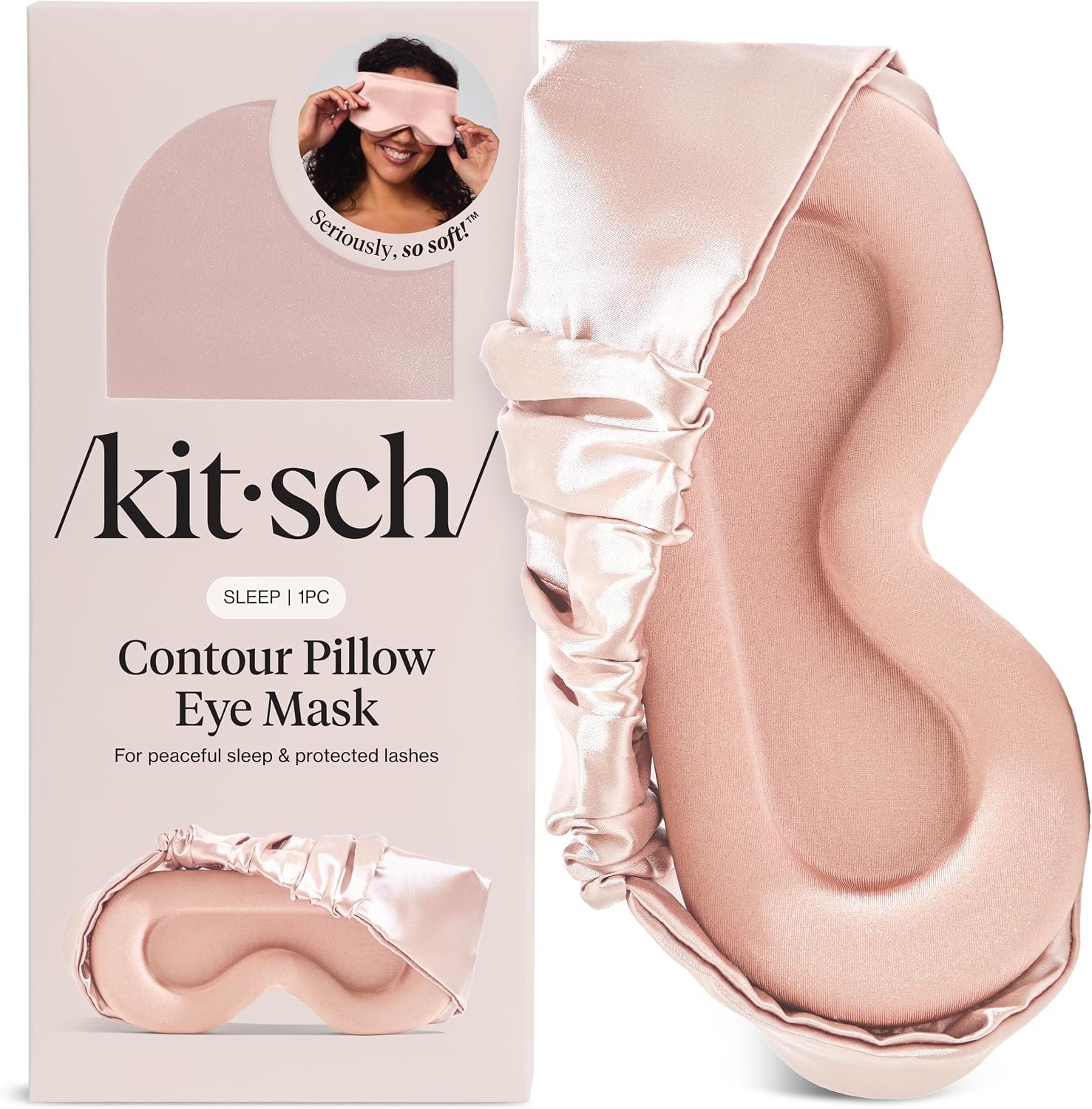 Kitsch Contour Satin Sleep Mask | Eye Masks for Sleep – Blush | Softer Than Silk Sleep Mask, Blindfold Sleep Masks for Women & Men, No Eye Pressure, Lightweight Eye Mask, Travel Essentials