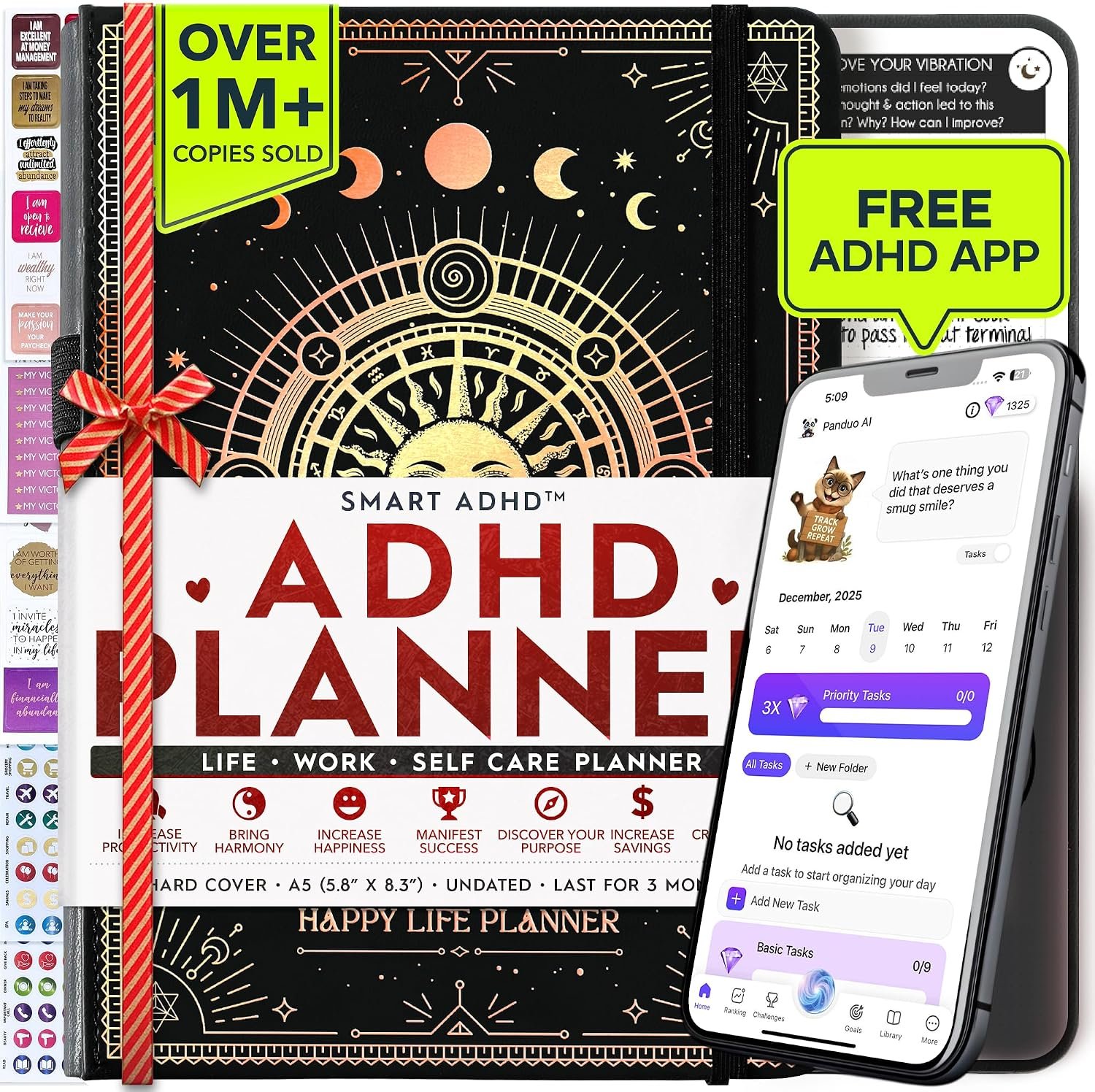 Freedom Mastery Daily Journal of Gratitude, Productivity & Habit Tracker | ADHD Planner for Adults Women, 90-Day to Increase Focus, Reflection, Mindfulness & Positivity, Vision Board & Stickers