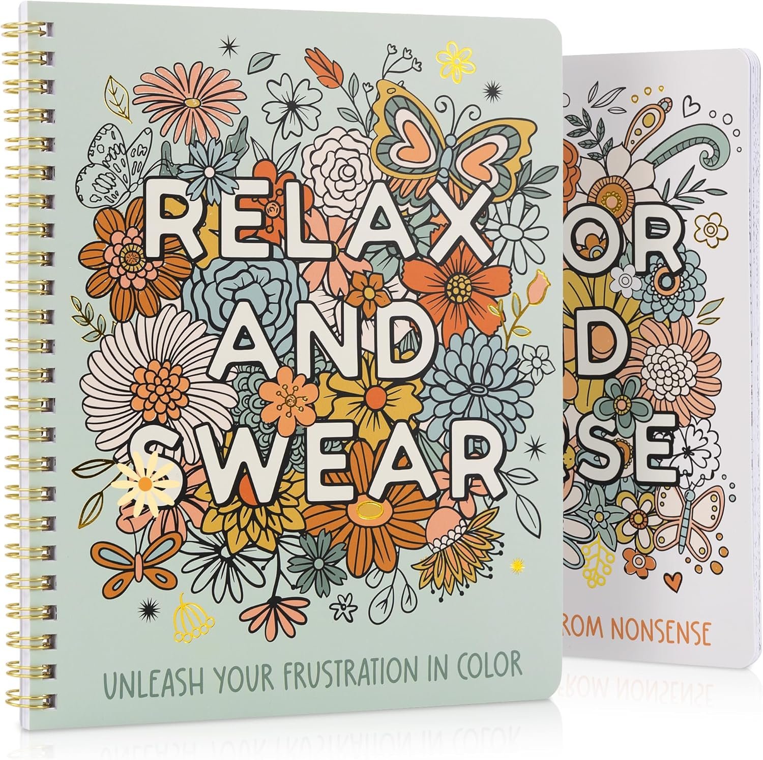 Beautiful Coloring Book Set of 2 for Adult Relaxation with Floral Designs | Funny Coloring Books with a Lot of Laughs – The Perfect Stress Relieving Gift for Women with Easy, Simple to Color Pages