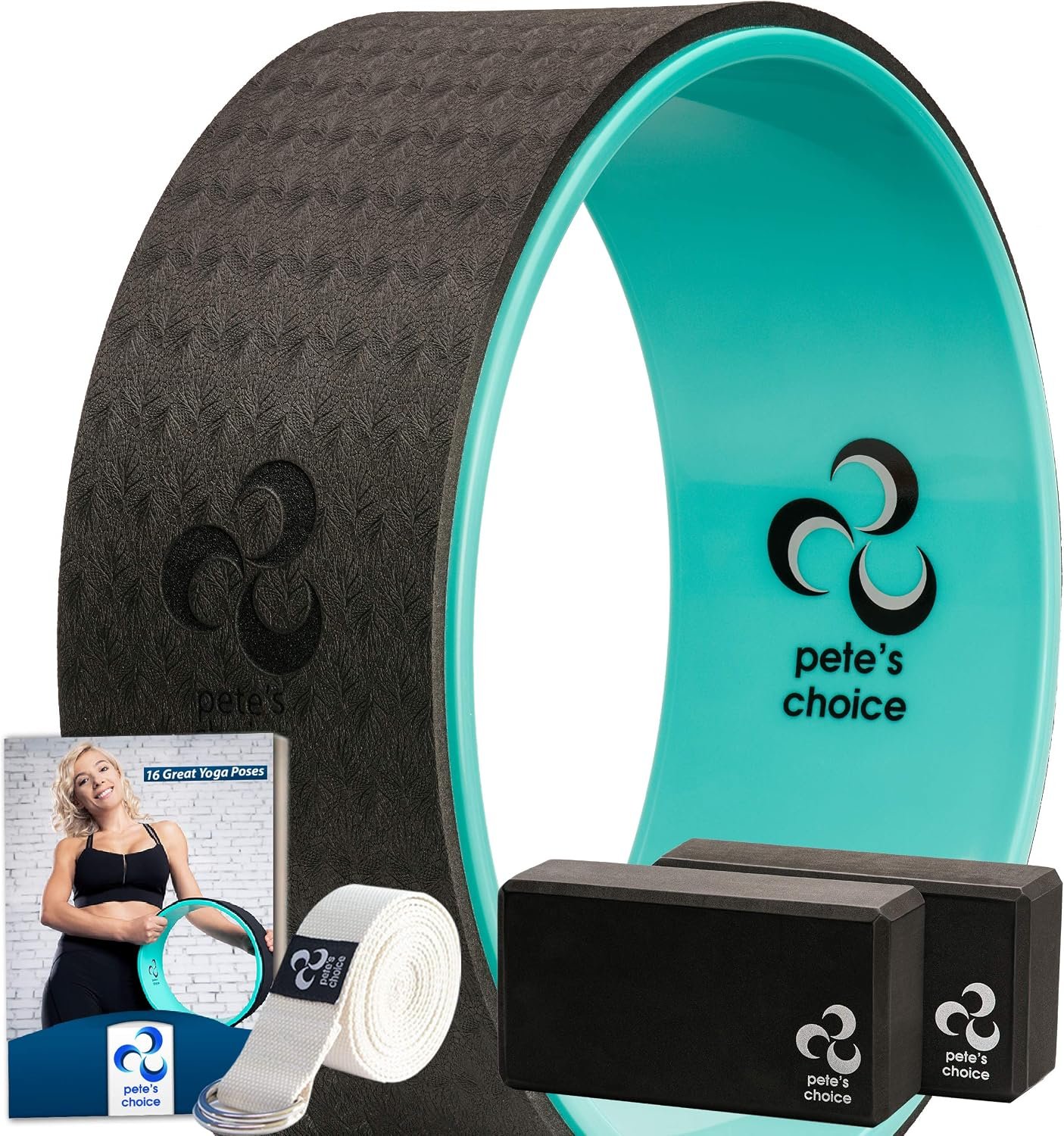 Yoga Wheel Kit for Beginners – Wheel, 2 Blocks, Strap & Guide | Back Roller to Relieve Back Pain & Tension, Deepen Stretches & Boost Flexibility – Complete Home Set for Women & Men